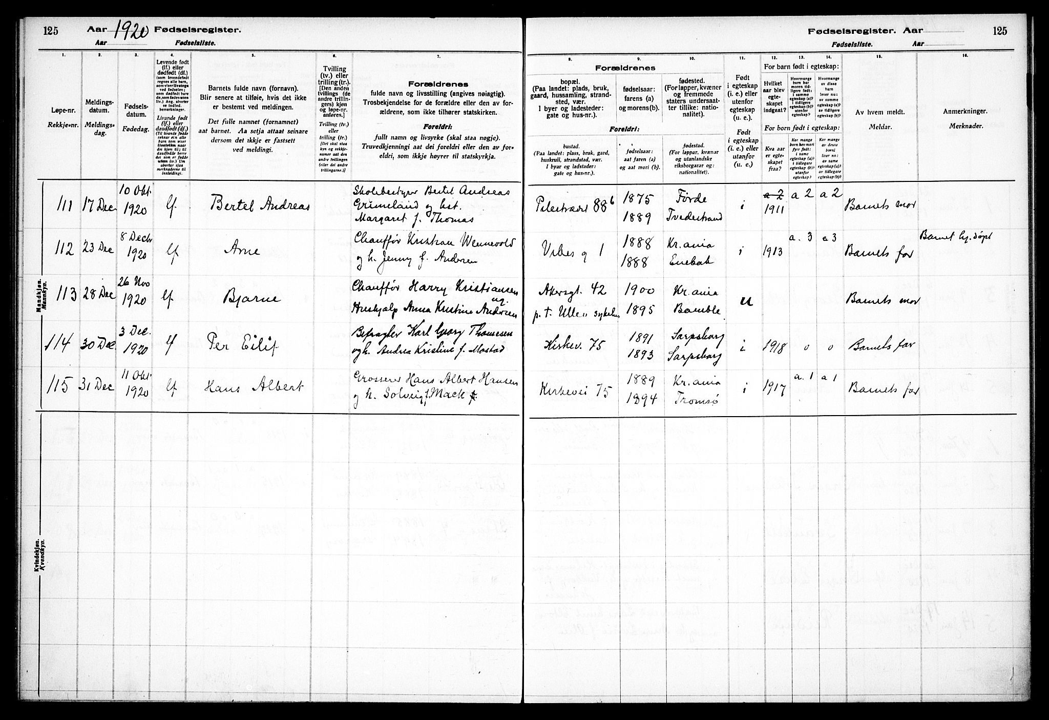 Fagerborg prestekontor Kirkebøker, AV/SAO-A-10844/J/Ja/L0001: Fødselsregister nr. 1, 1916-1925, s. 125