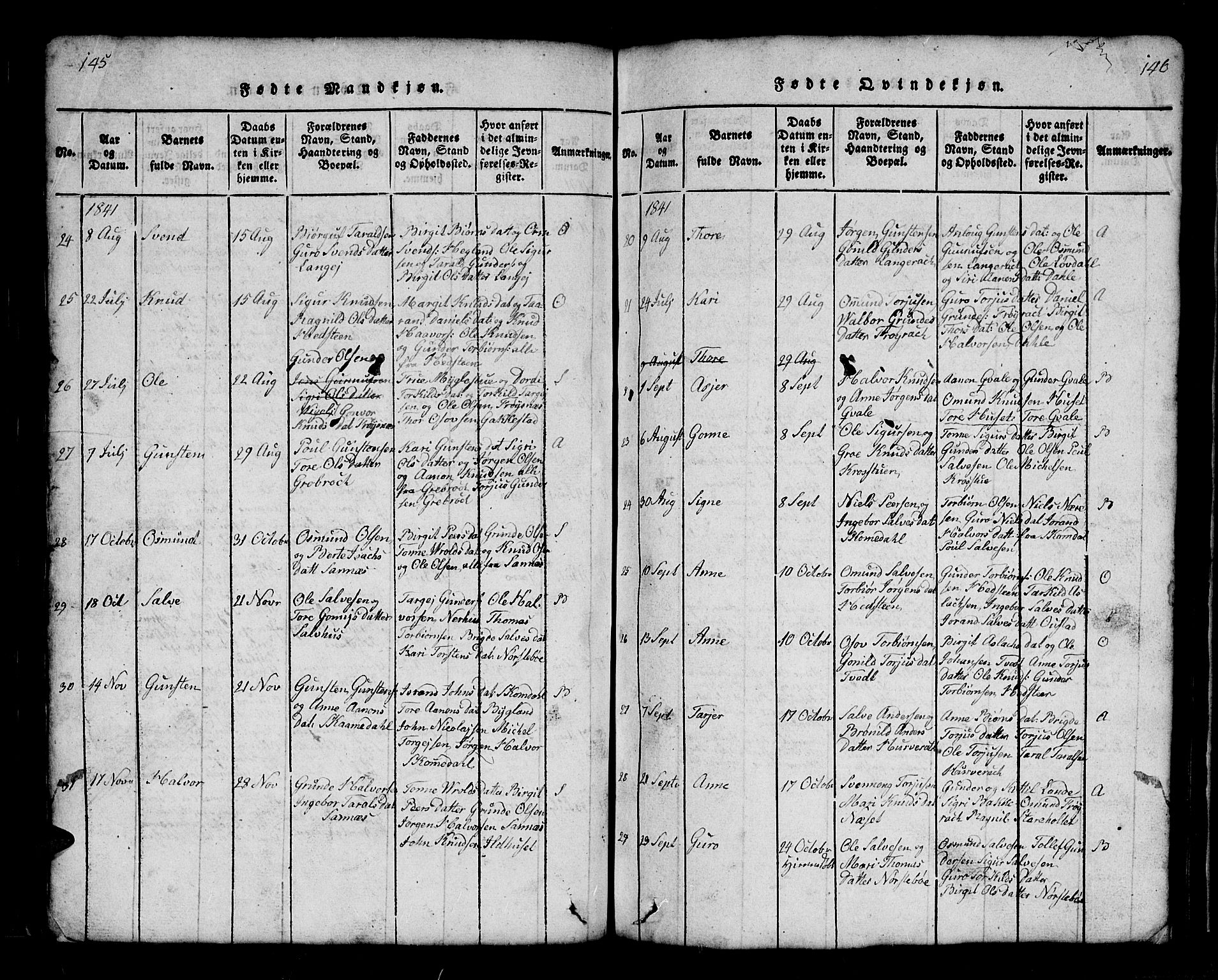 Bygland sokneprestkontor, AV/SAK-1111-0006/F/Fb/Fbb/L0001: Klokkerbok nr. B 1, 1816-1843, s. 146-147