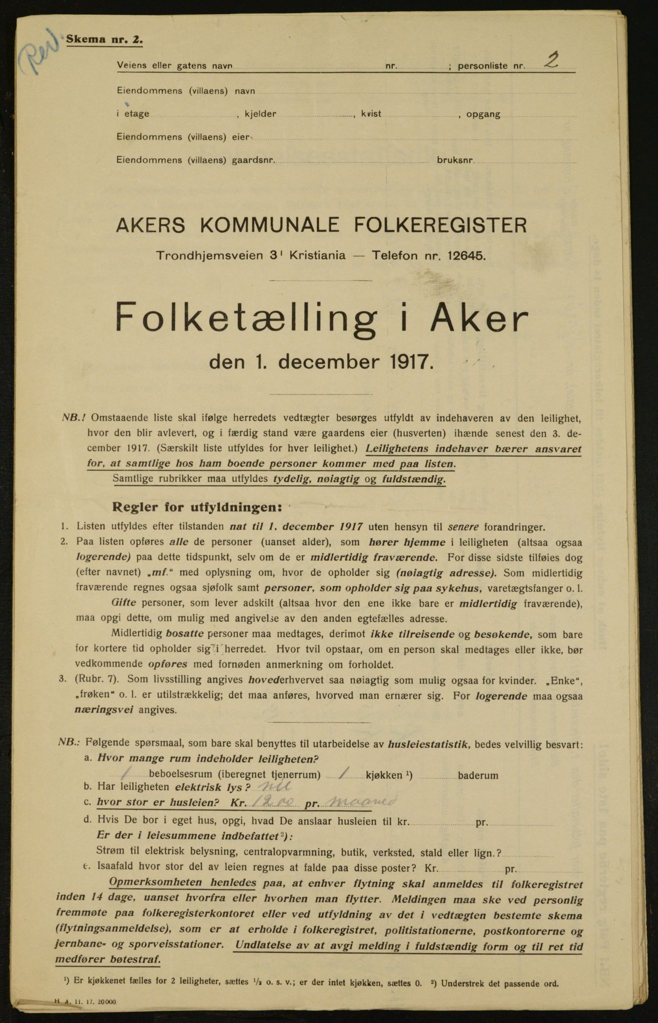 OBA, Kommunal folketelling 1.12.1917 for Aker, 1917, s. 31504