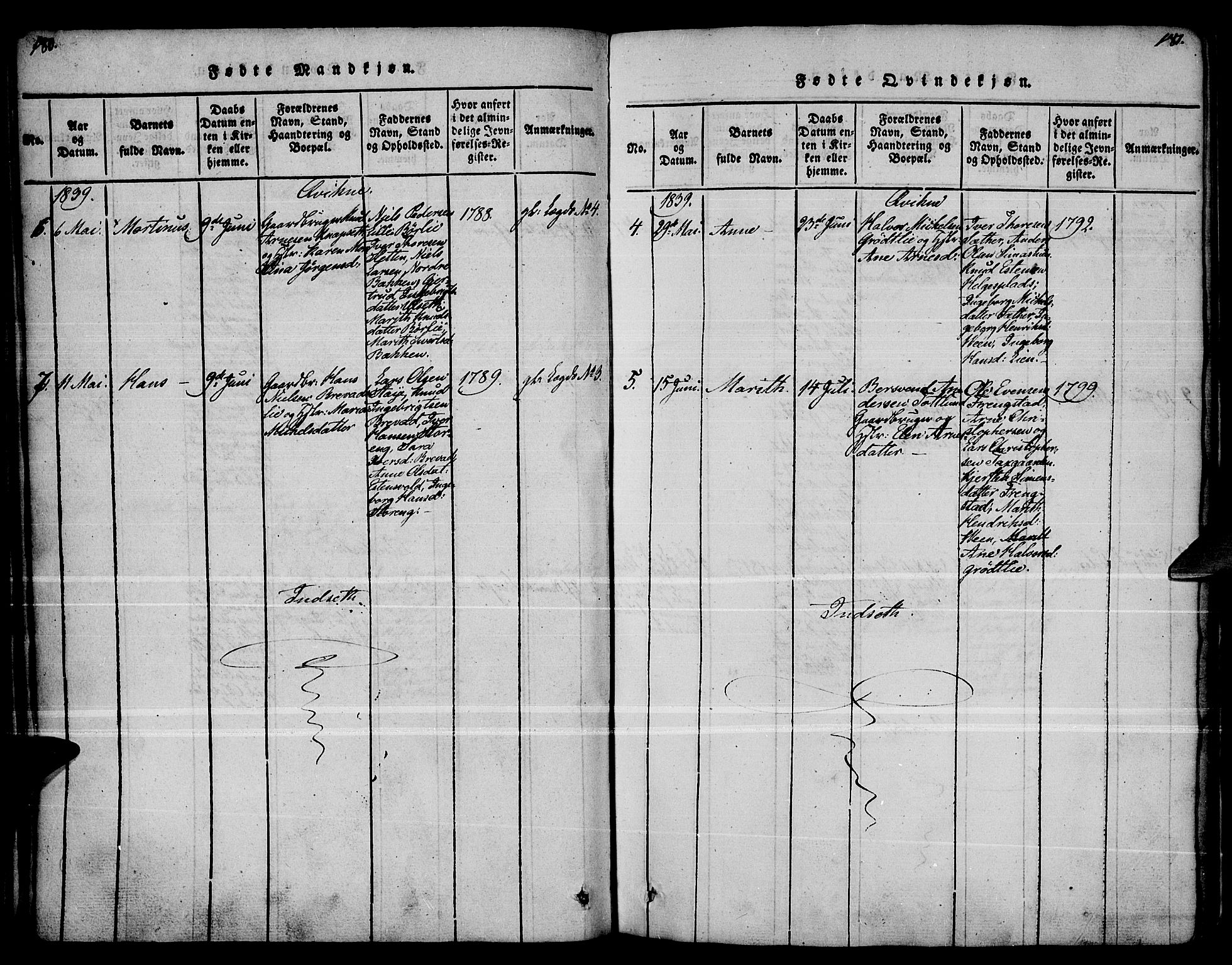 Kvikne prestekontor, AV/SAH-PREST-064/H/Ha/Haa/L0004: Ministerialbok nr. 4, 1815-1840, s. 180-181