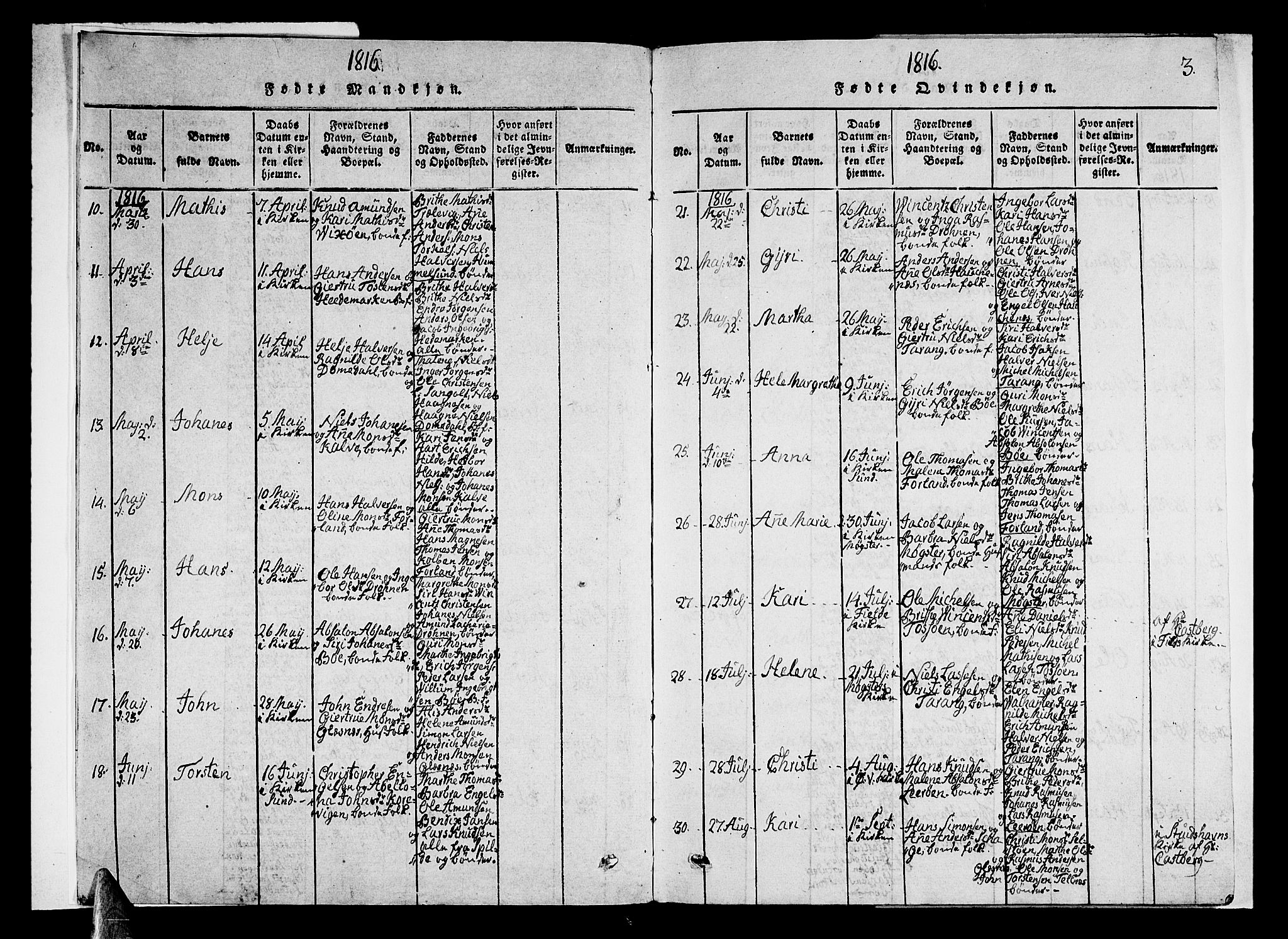 Sund sokneprestembete, AV/SAB-A-99930: Klokkerbok nr. A 1, 1816-1827, s. 3