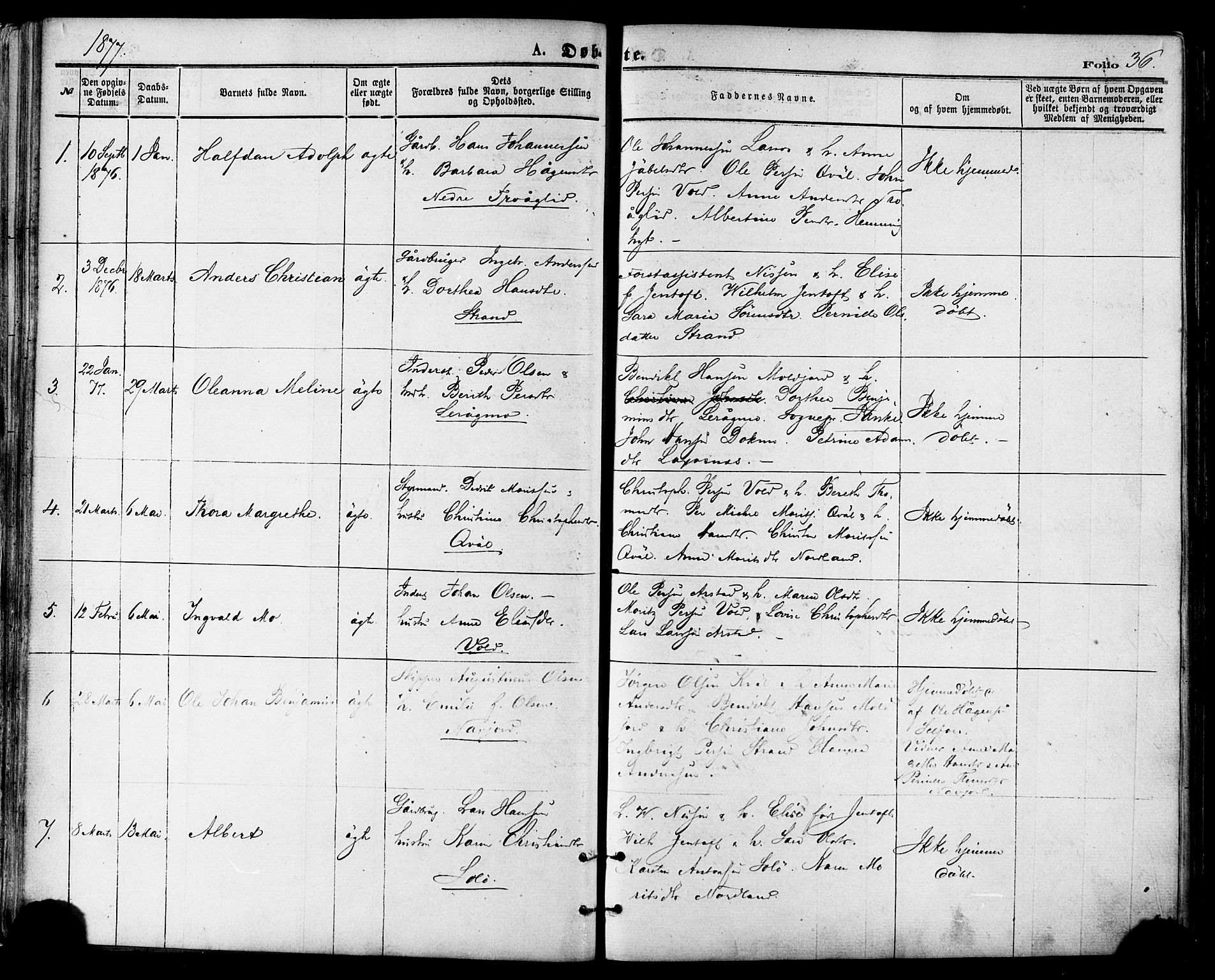 Ministerialprotokoller, klokkerbøker og fødselsregistre - Nordland, AV/SAT-A-1459/846/L0645: Ministerialbok nr. 846A03, 1872-1886, s. 36