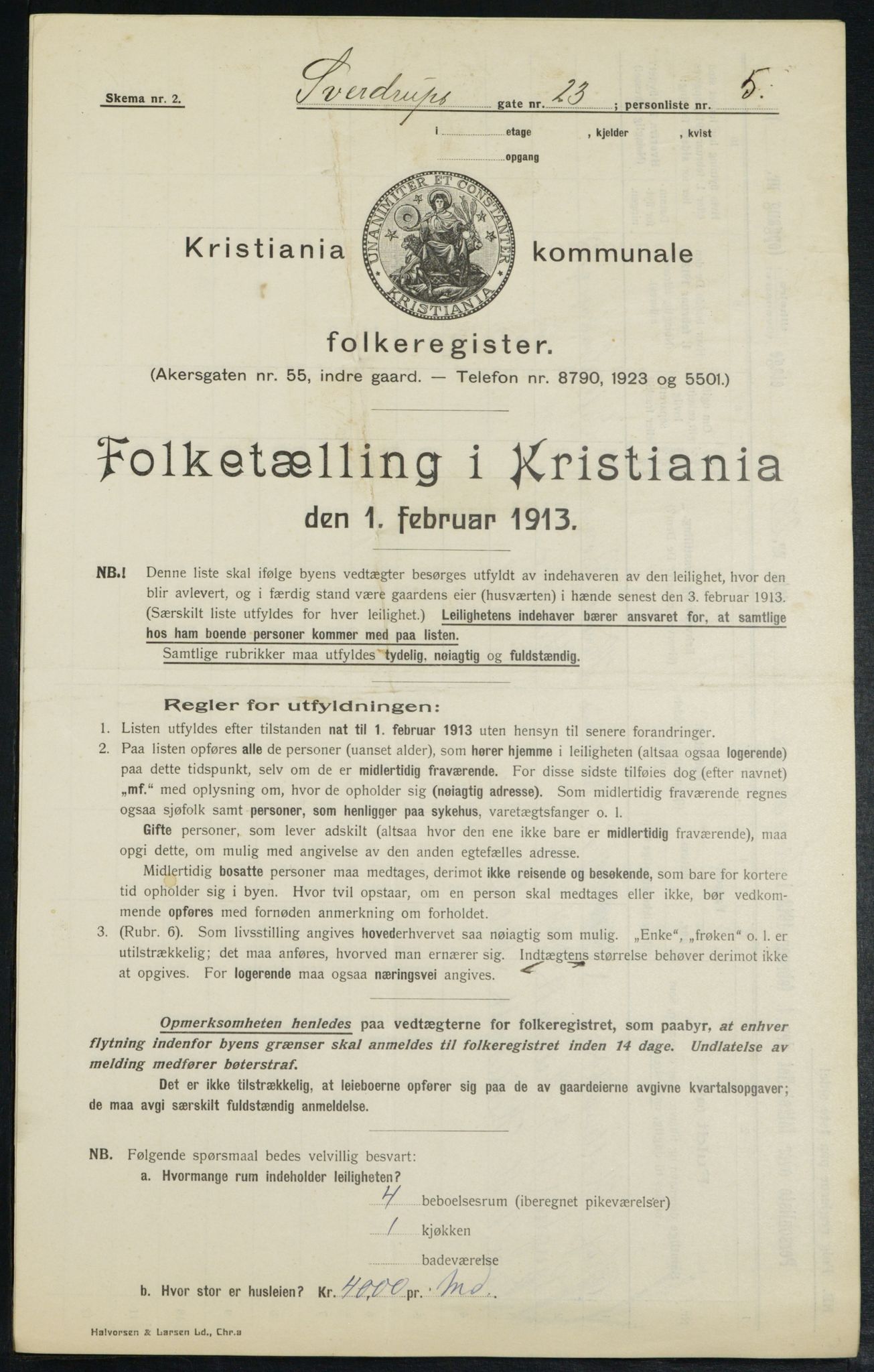 OBA, Kommunal folketelling 1.2.1913 for Kristiania, 1913, s. 105800