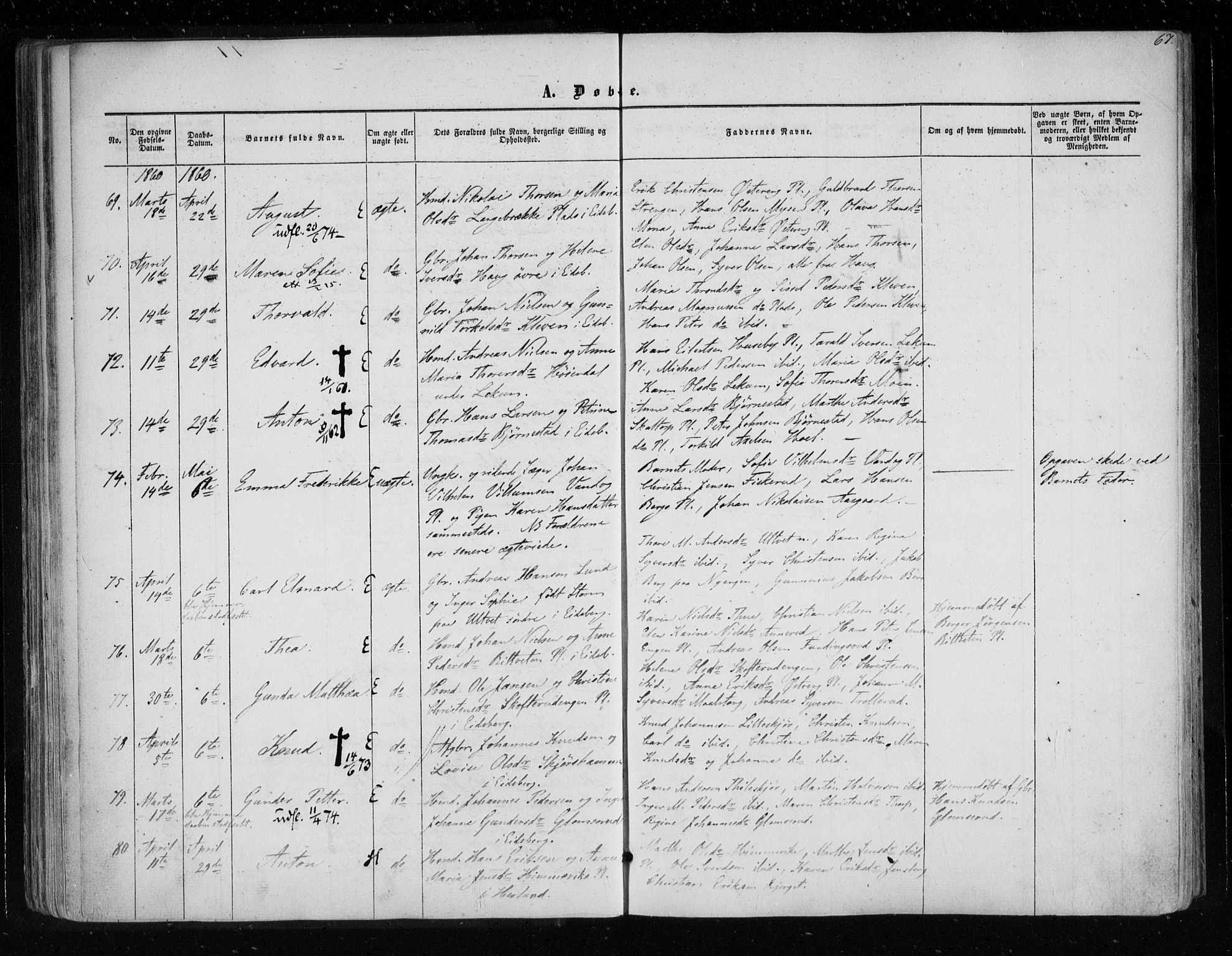 Eidsberg prestekontor Kirkebøker, AV/SAO-A-10905/F/Fa/L0010.a: Ministerialbok nr. I 10A, 1857-1866, s. 67