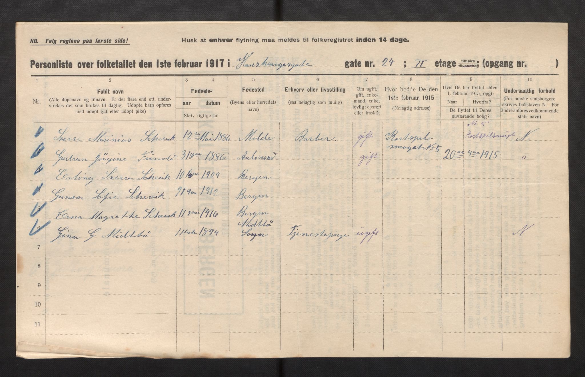 SAB, Kommunal folketelling 1917 for Bergen kjøpstad, 1917, s. 11979