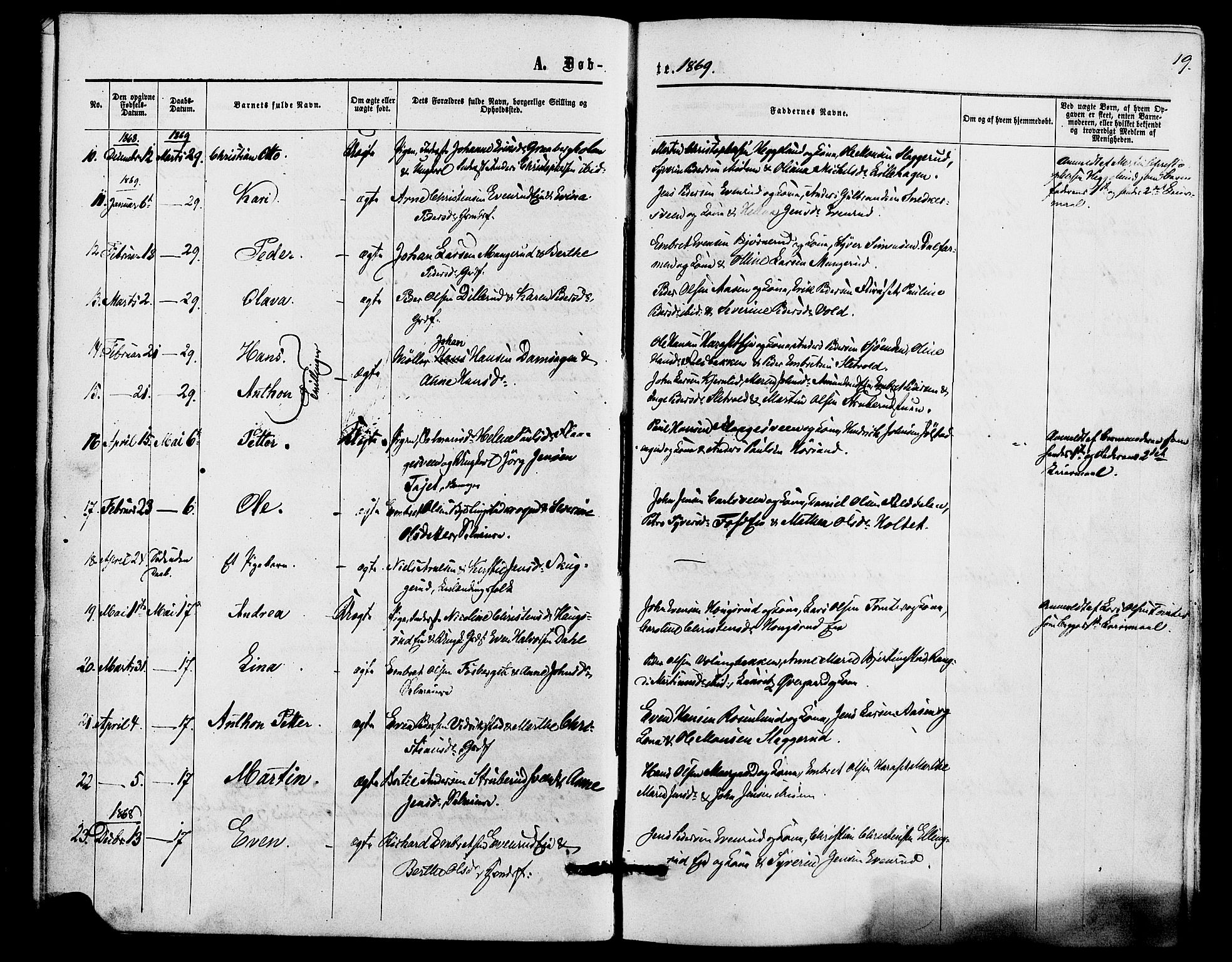 Romedal prestekontor, AV/SAH-PREST-004/K/L0006: Ministerialbok nr. 6, 1866-1886, s. 19
