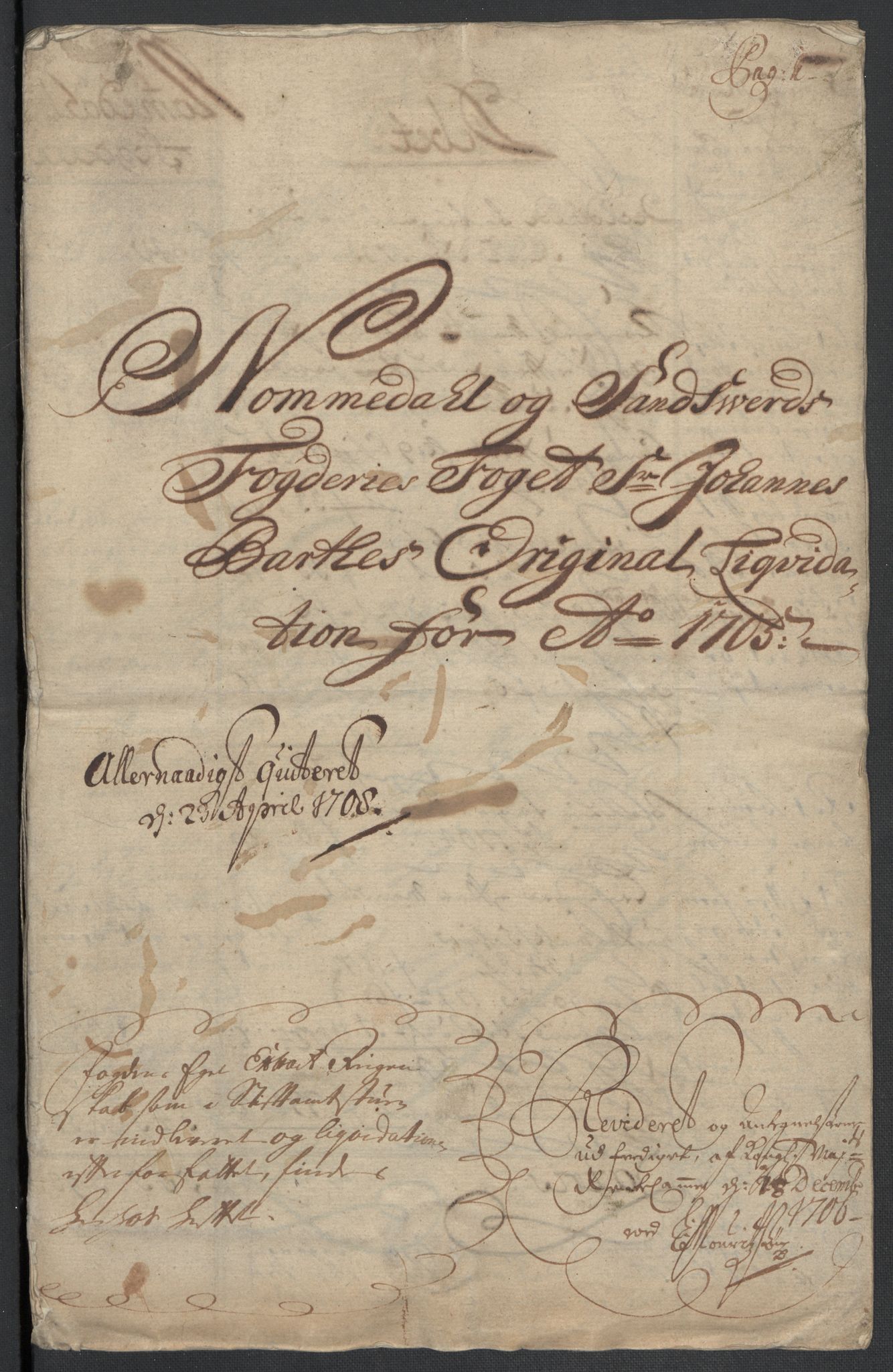 Rentekammeret inntil 1814, Reviderte regnskaper, Fogderegnskap, AV/RA-EA-4092/R24/L1583: Fogderegnskap Numedal og Sandsvær, 1705-1706, s. 4