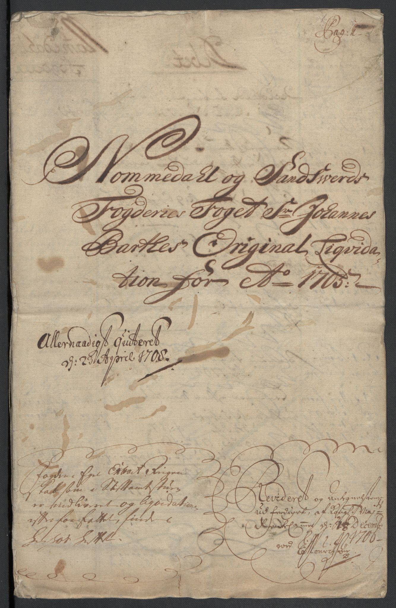 Rentekammeret inntil 1814, Reviderte regnskaper, Fogderegnskap, RA/EA-4092/R24/L1583: Fogderegnskap Numedal og Sandsvær, 1705-1706, s. 4