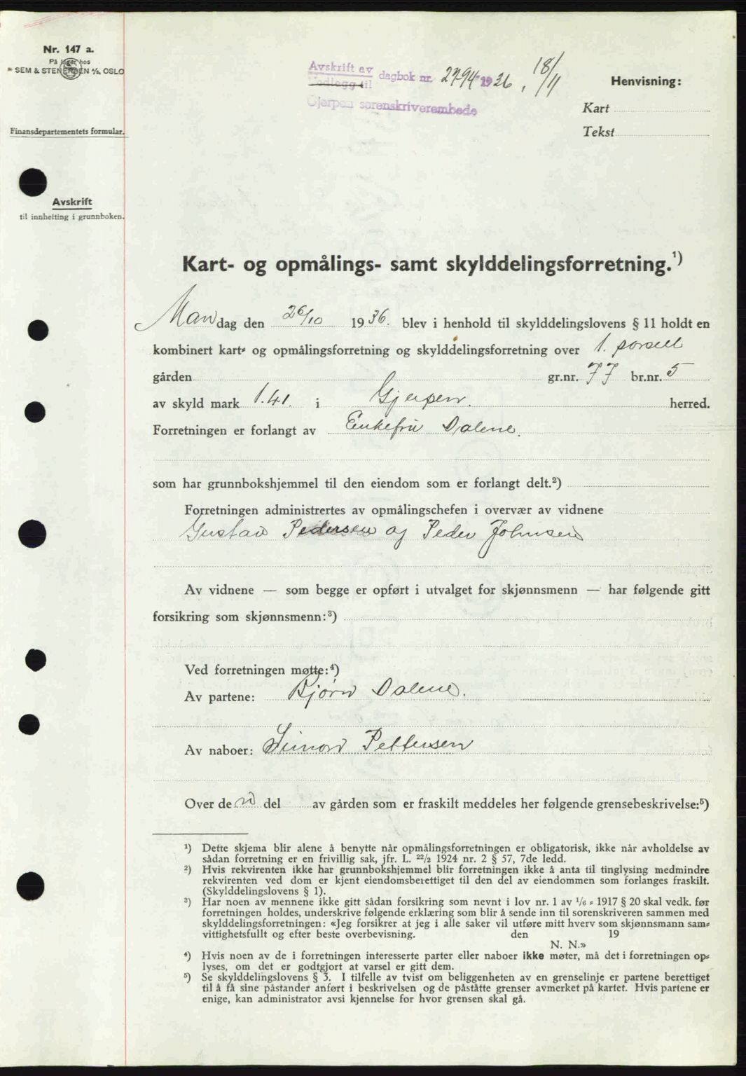 Gjerpen sorenskriveri, SAKO/A-216/G/Ga/Gae/L0067: Pantebok nr. A-66 - A-68, 1936-1937, Dagboknr: 2794/1936
