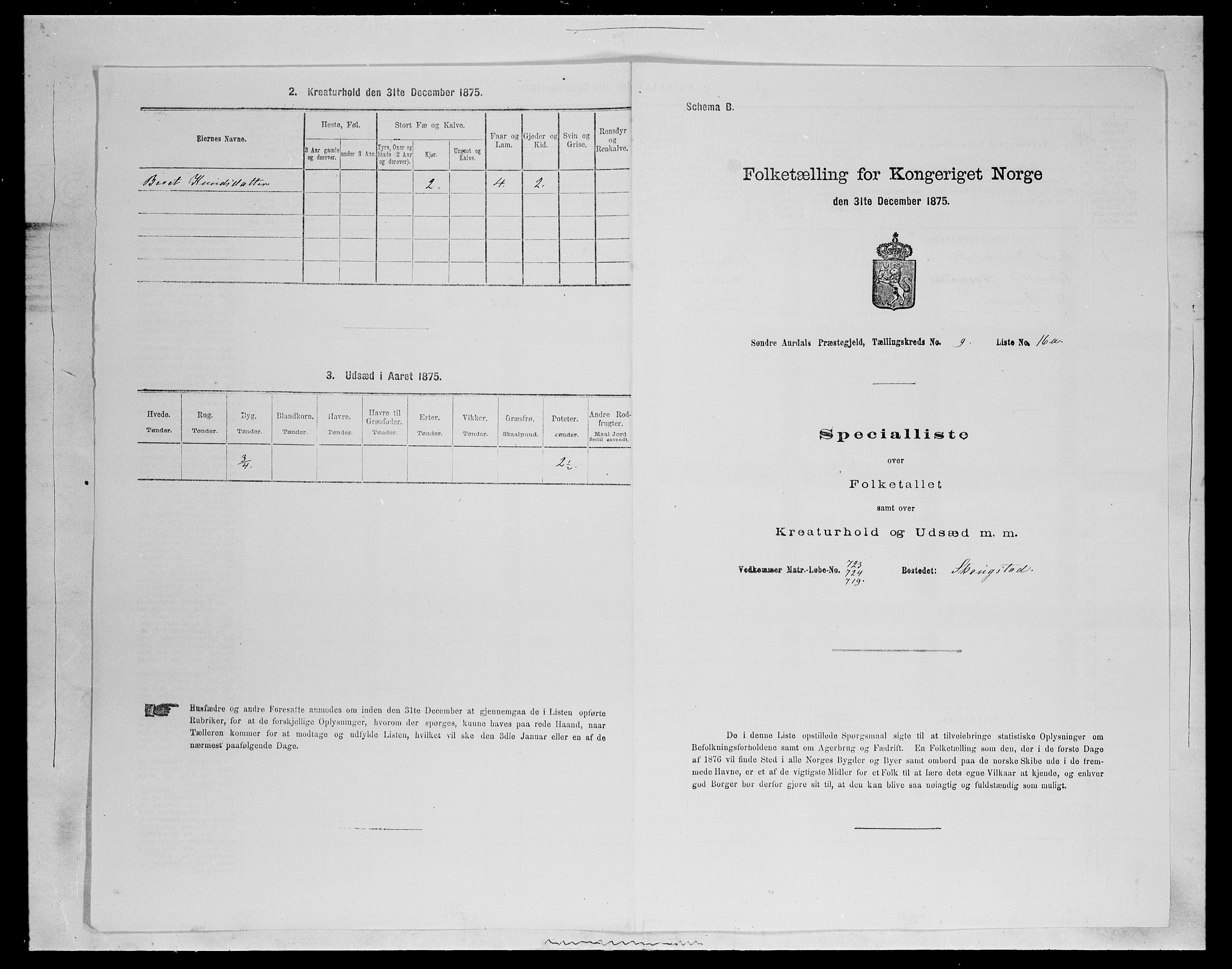 SAH, Folketelling 1875 for 0540P Sør-Aurdal prestegjeld, 1875, s. 1484