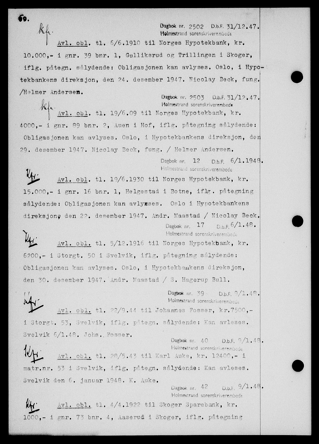 Holmestrand sorenskriveri, SAKO/A-67/G/Ga/Gab/L0058: Pantebok nr. B-58, 1947-1948, s. 50, Dagboknr: 12/1948