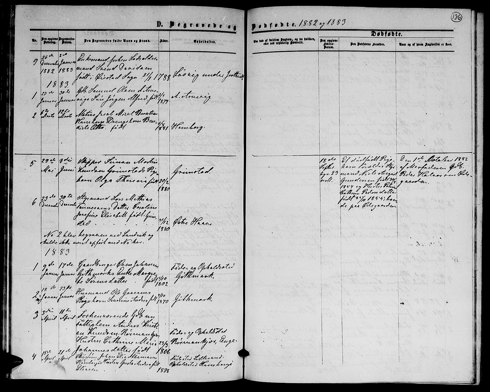 Hommedal sokneprestkontor, AV/SAK-1111-0023/F/Fb/Fba/L0003: Klokkerbok nr. B 3, 1863-1884, s. 136