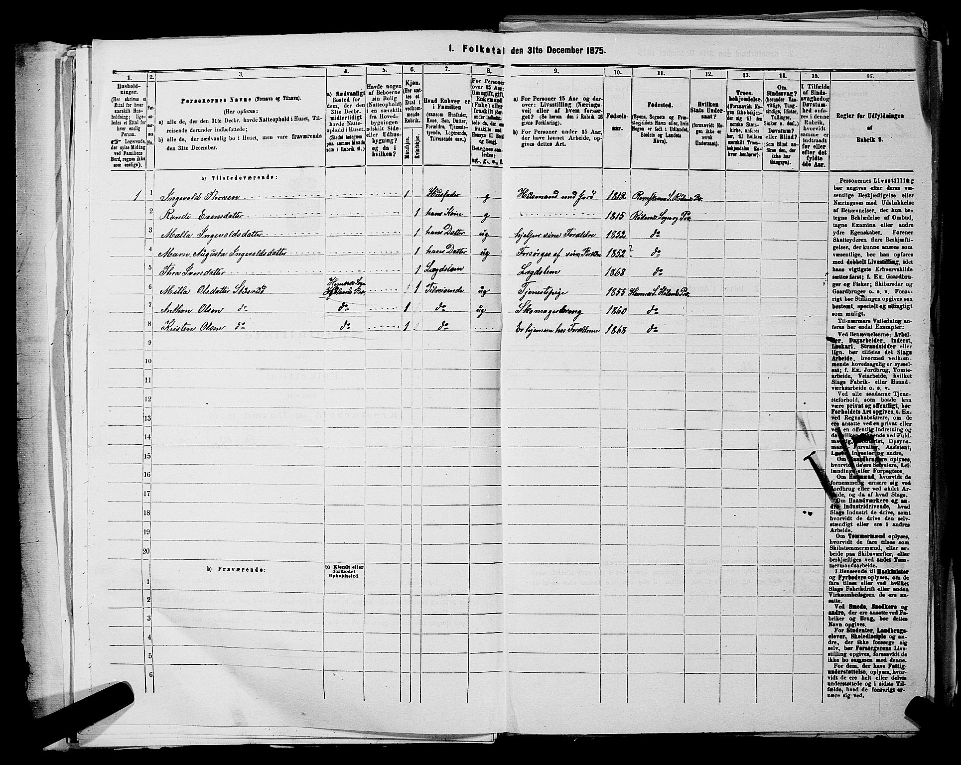 RA, Folketelling 1875 for 0120P Rødenes prestegjeld, 1875, s. 46