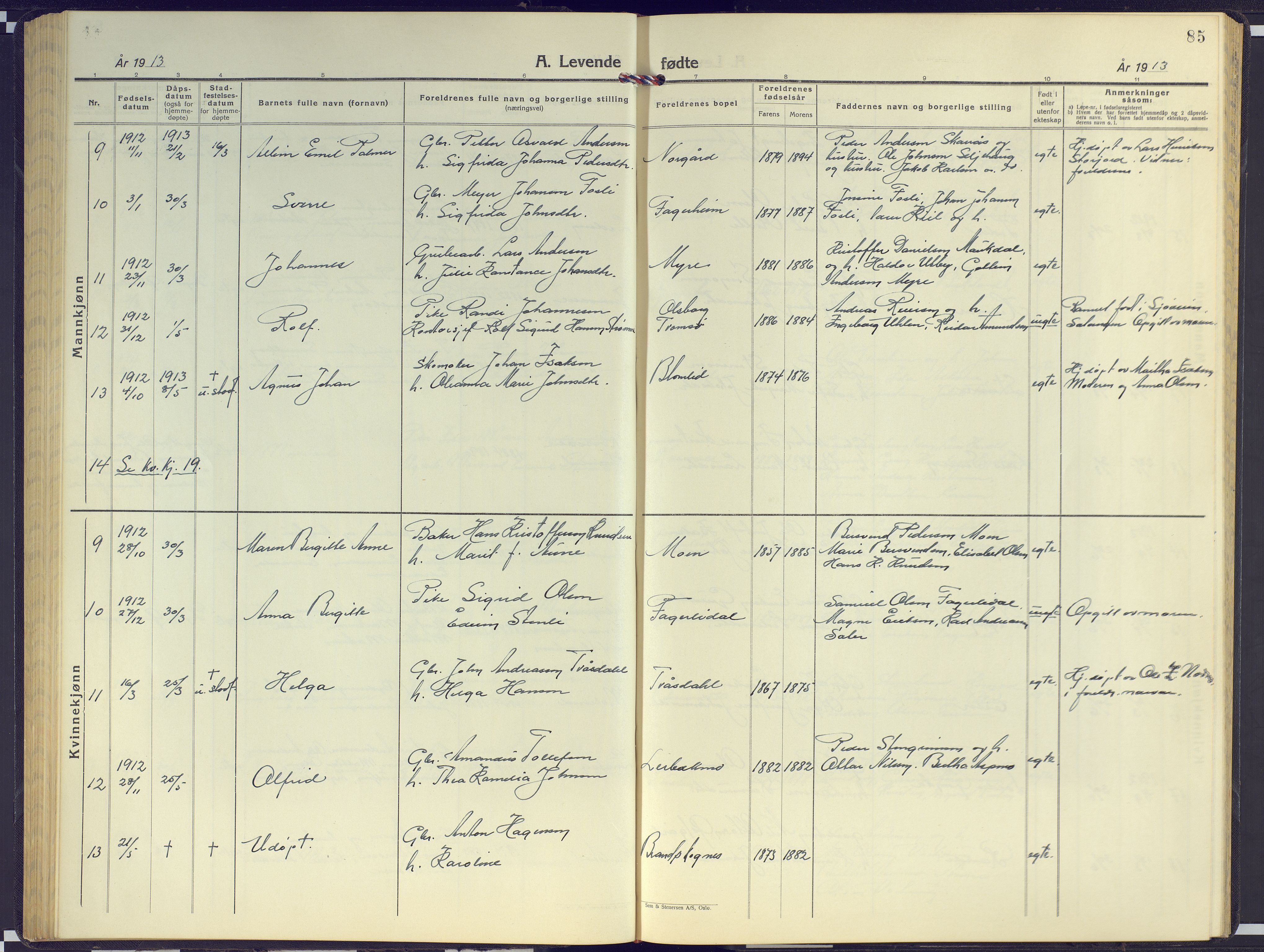 Målselv sokneprestembete, AV/SATØ-S-1311/G/Ga/Gab/L0005klokker: Klokkerbok nr. 5, 1901-1932, s. 85