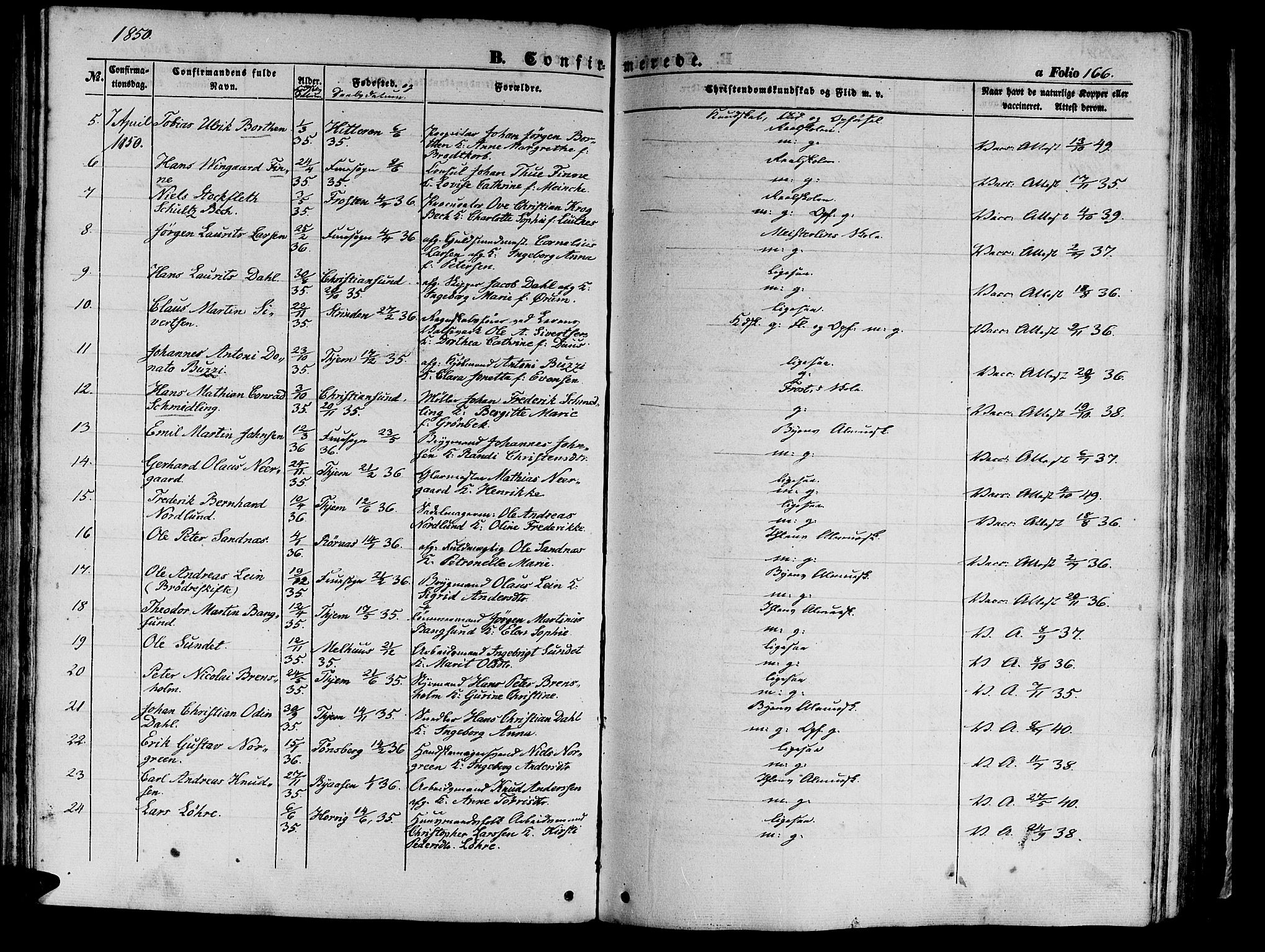 Ministerialprotokoller, klokkerbøker og fødselsregistre - Sør-Trøndelag, AV/SAT-A-1456/602/L0137: Klokkerbok nr. 602C05, 1846-1856, s. 166