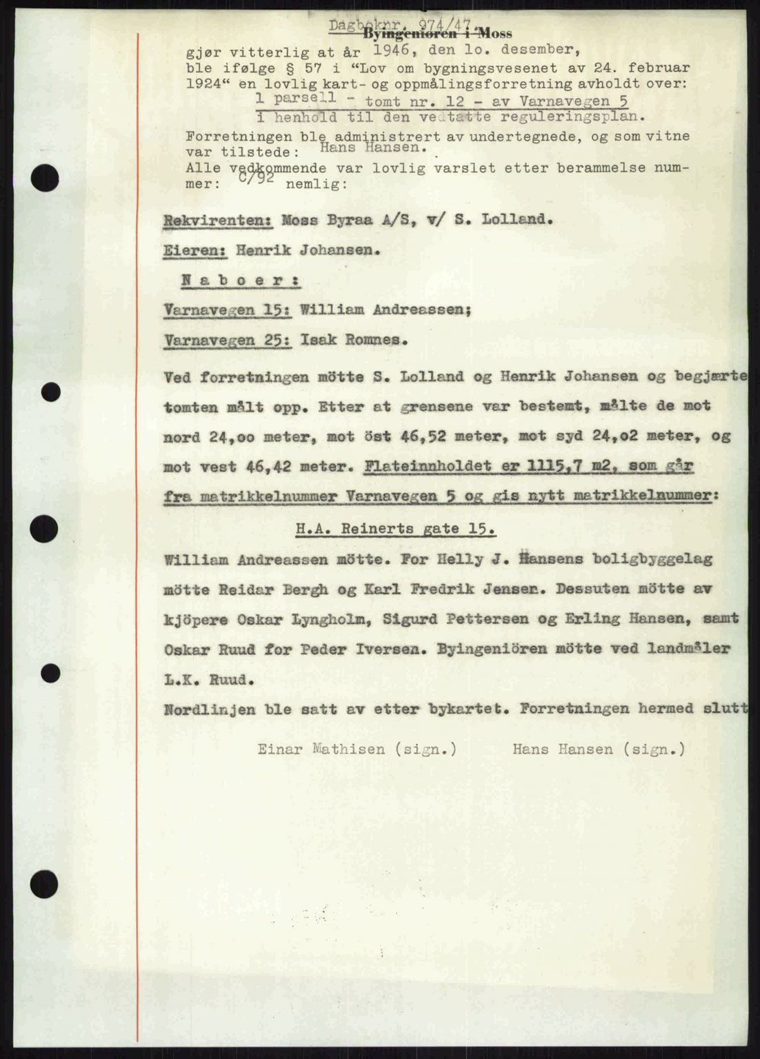 Moss sorenskriveri, SAO/A-10168: Pantebok nr. A17, 1947-1947, Dagboknr: 974/1947