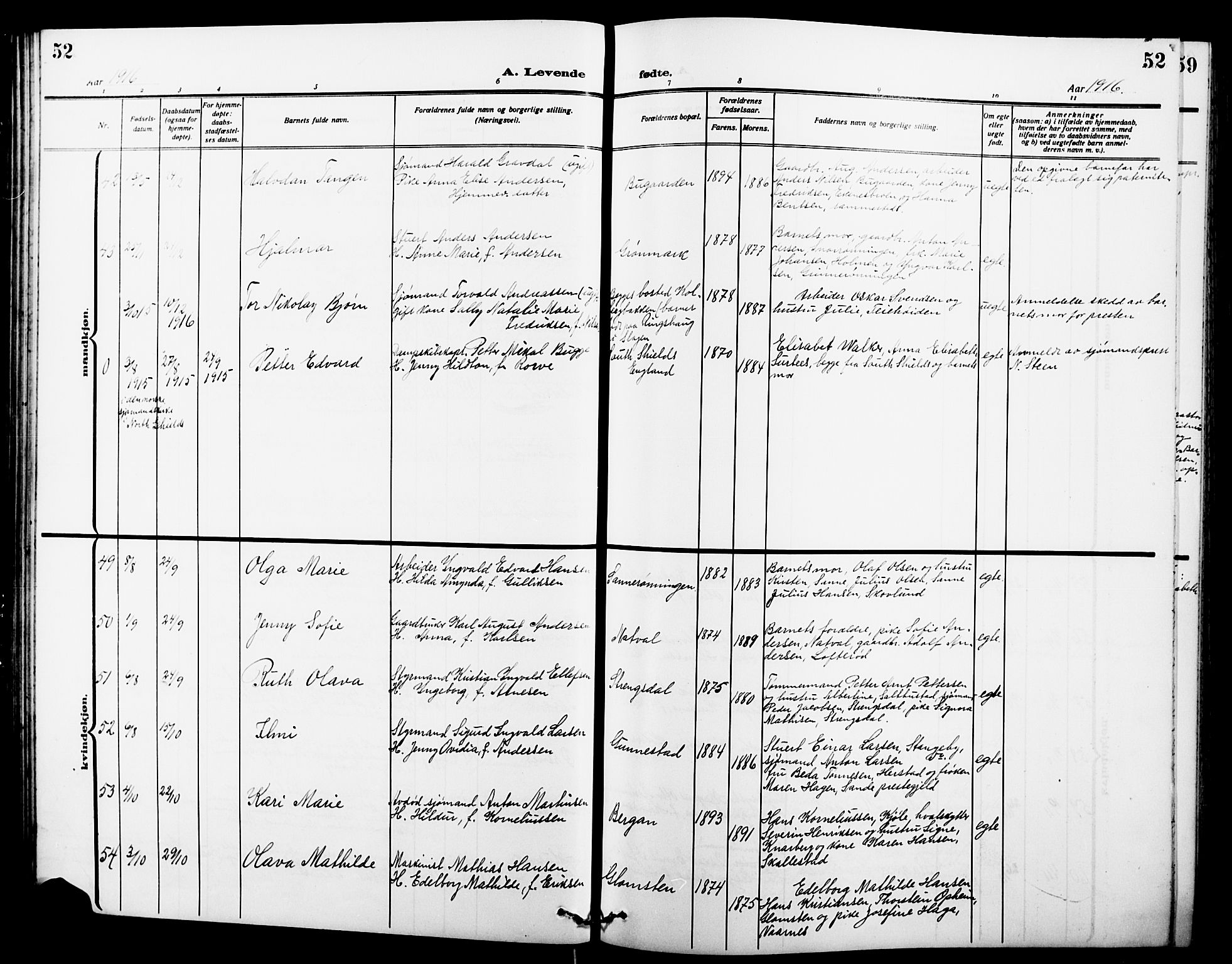 Nøtterøy kirkebøker, AV/SAKO-A-354/G/Ga/L0005: Klokkerbok nr. I 5, 1910-1924, s. 52