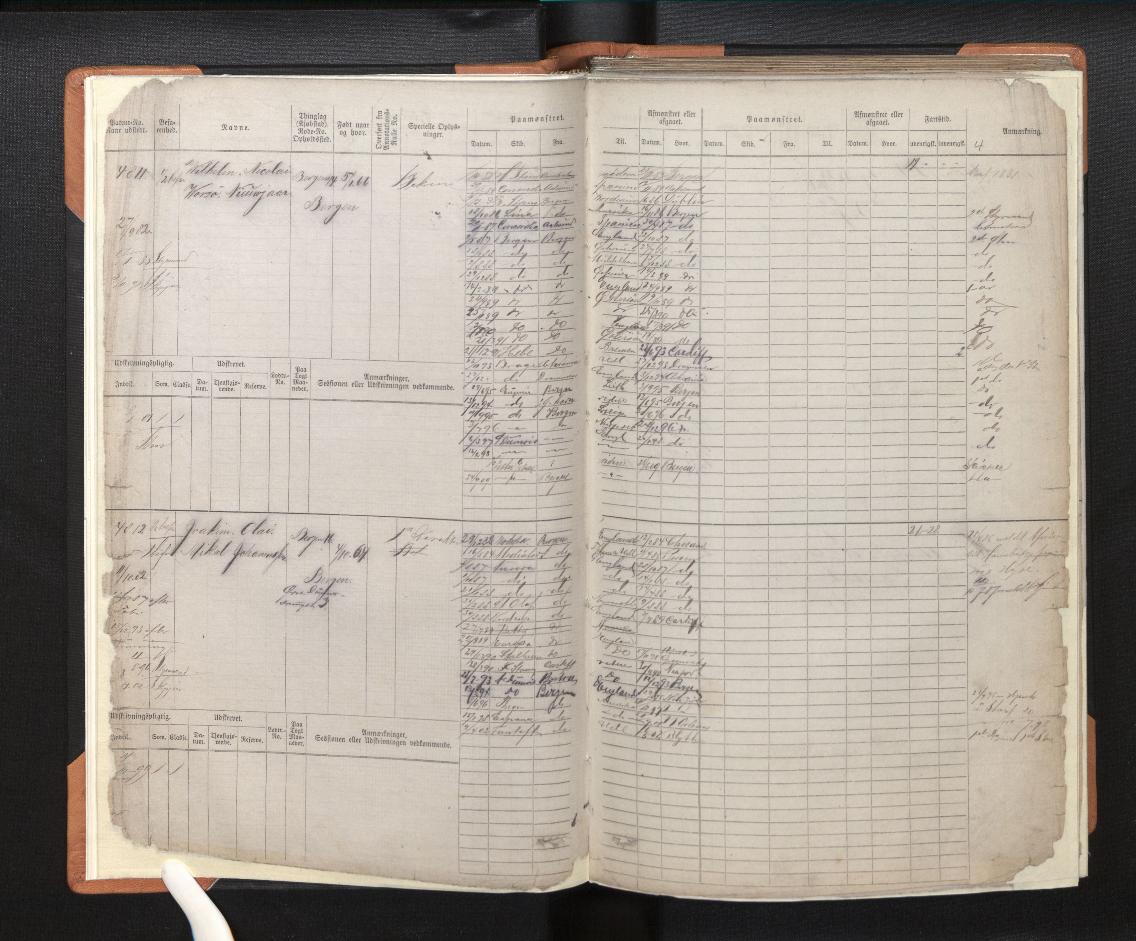 Innrulleringssjefen i Bergen, AV/SAB-A-100050/F/Fc/L0008: Sjøfartshovedrulle, nr. 4805 - 5390, 1882-1889, s. 4