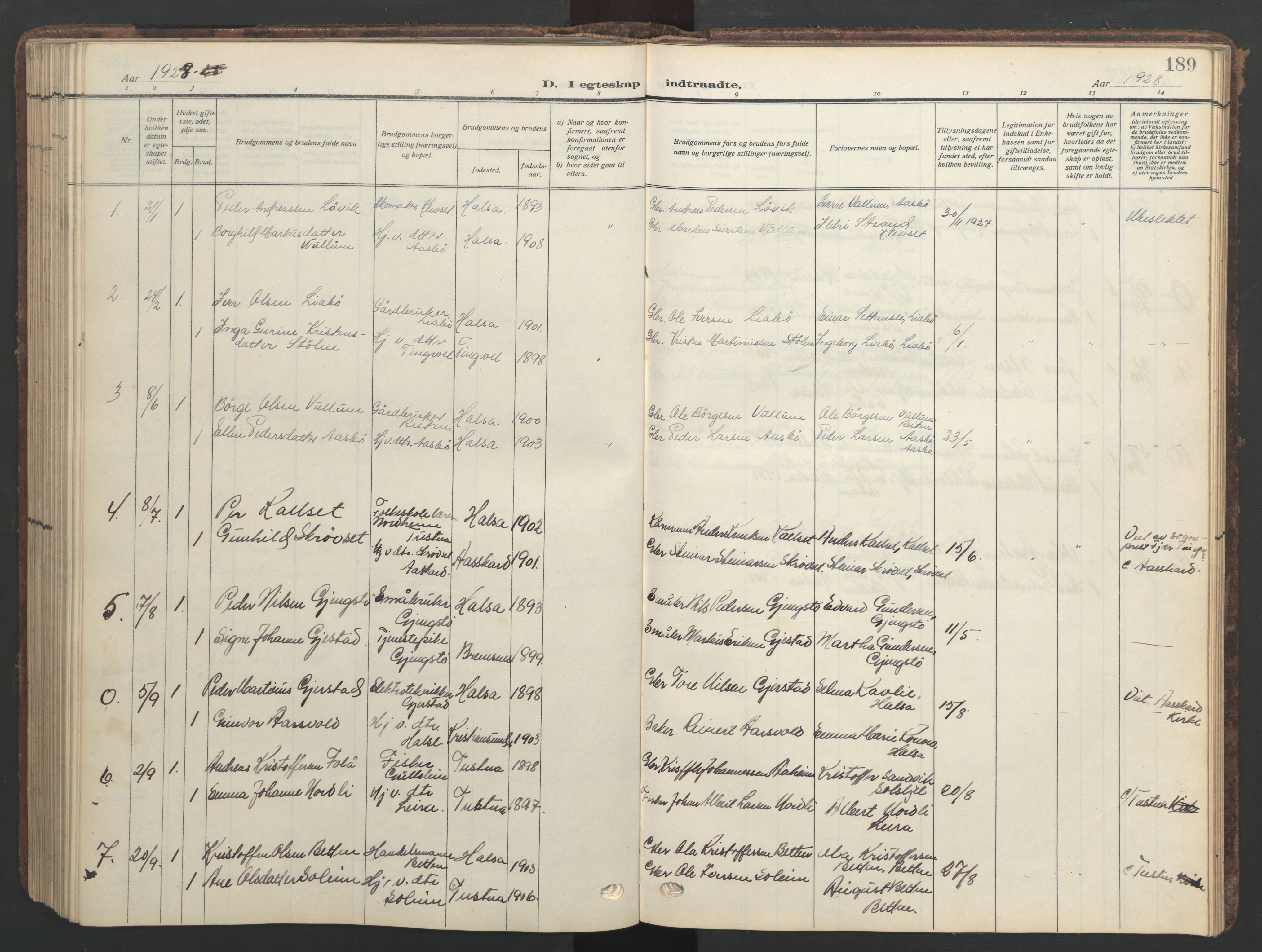 Ministerialprotokoller, klokkerbøker og fødselsregistre - Møre og Romsdal, AV/SAT-A-1454/576/L0891: Klokkerbok nr. 576C02, 1909-1946, s. 189