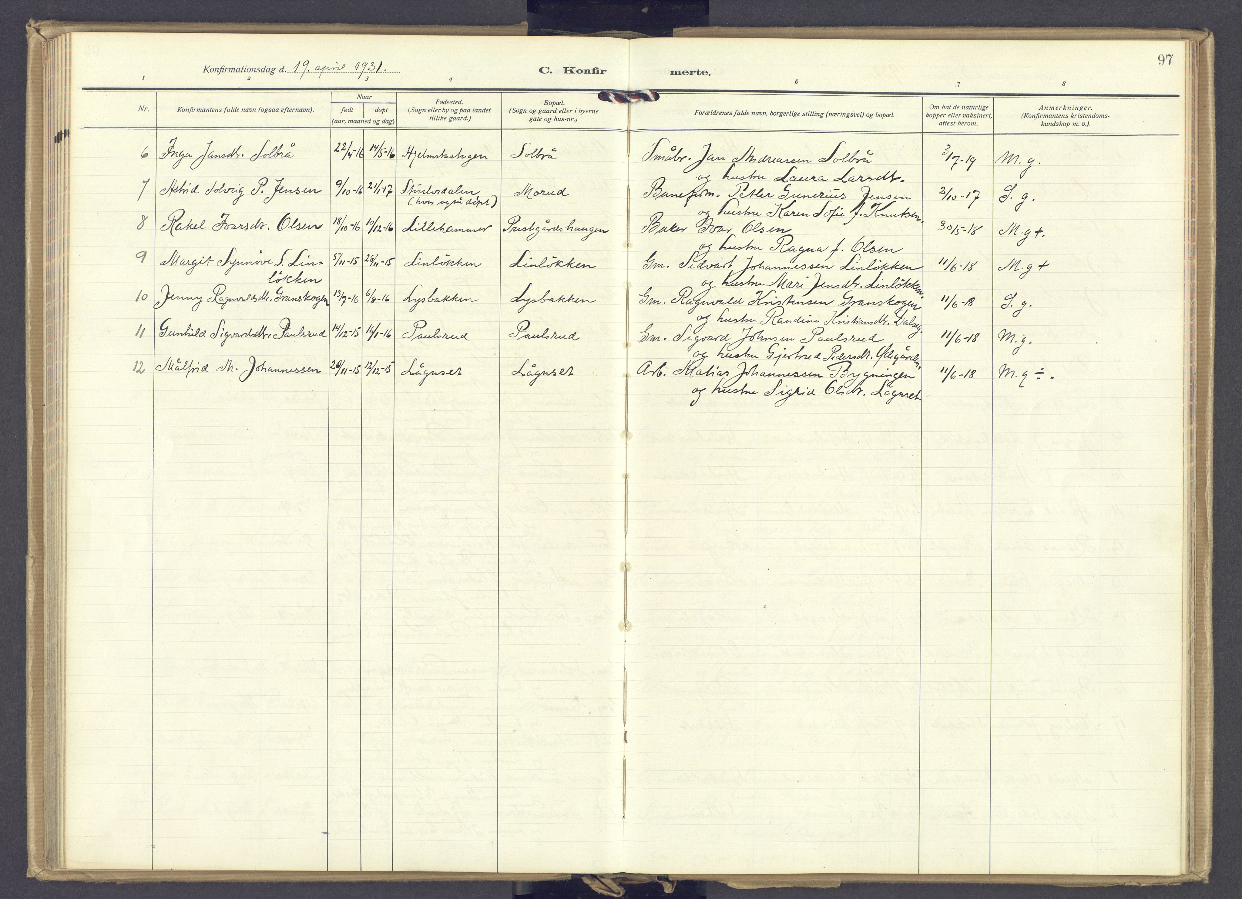 Øyer prestekontor, AV/SAH-PREST-084/H/Ha/Haa/L0014: Ministerialbok nr. 14, 1919-1932, s. 97
