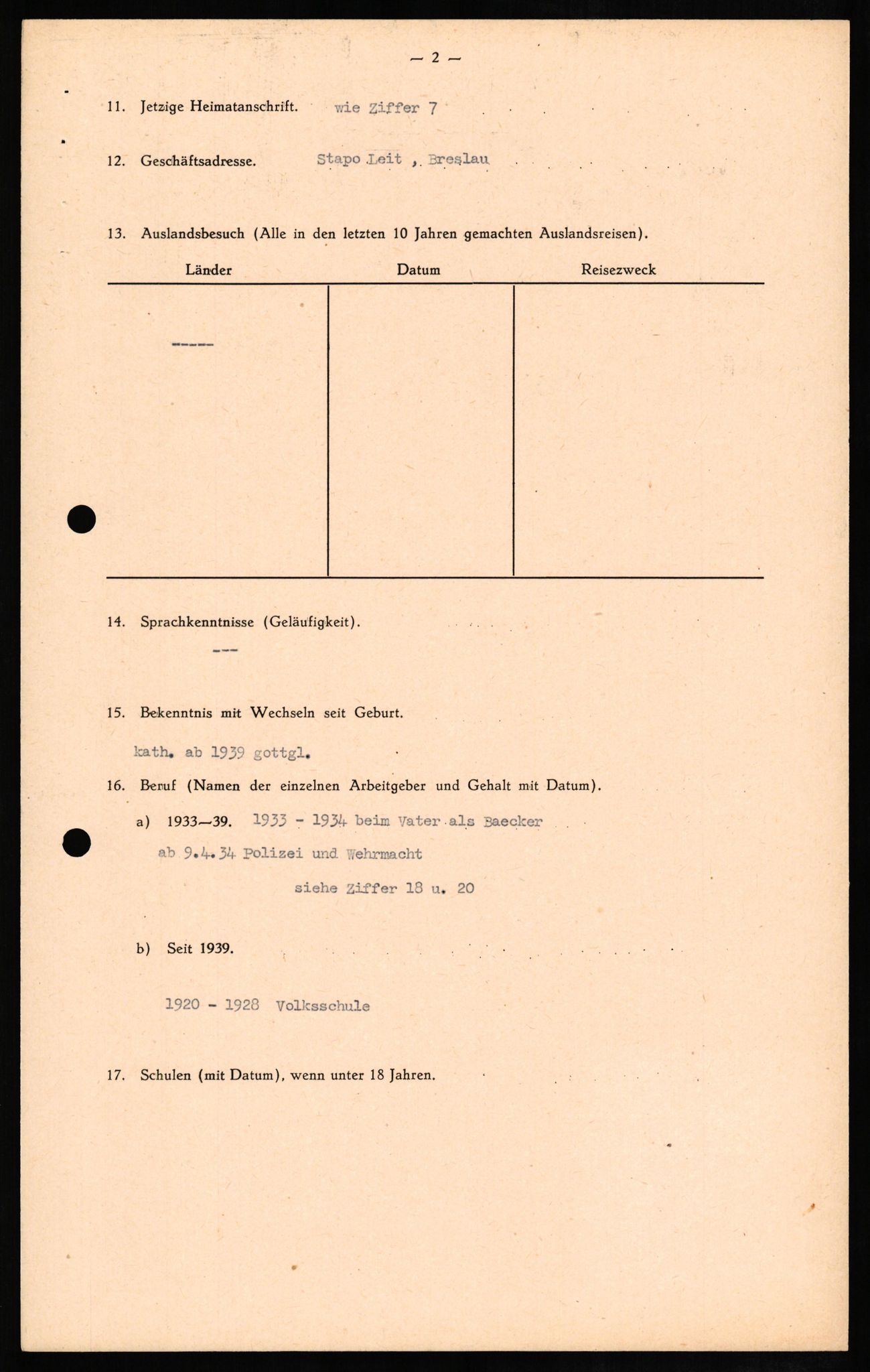 Forsvaret, Forsvarets overkommando II, RA/RAFA-3915/D/Db/L0011: CI Questionaires. Tyske okkupasjonsstyrker i Norge. Tyskere., 1945-1946, s. 56