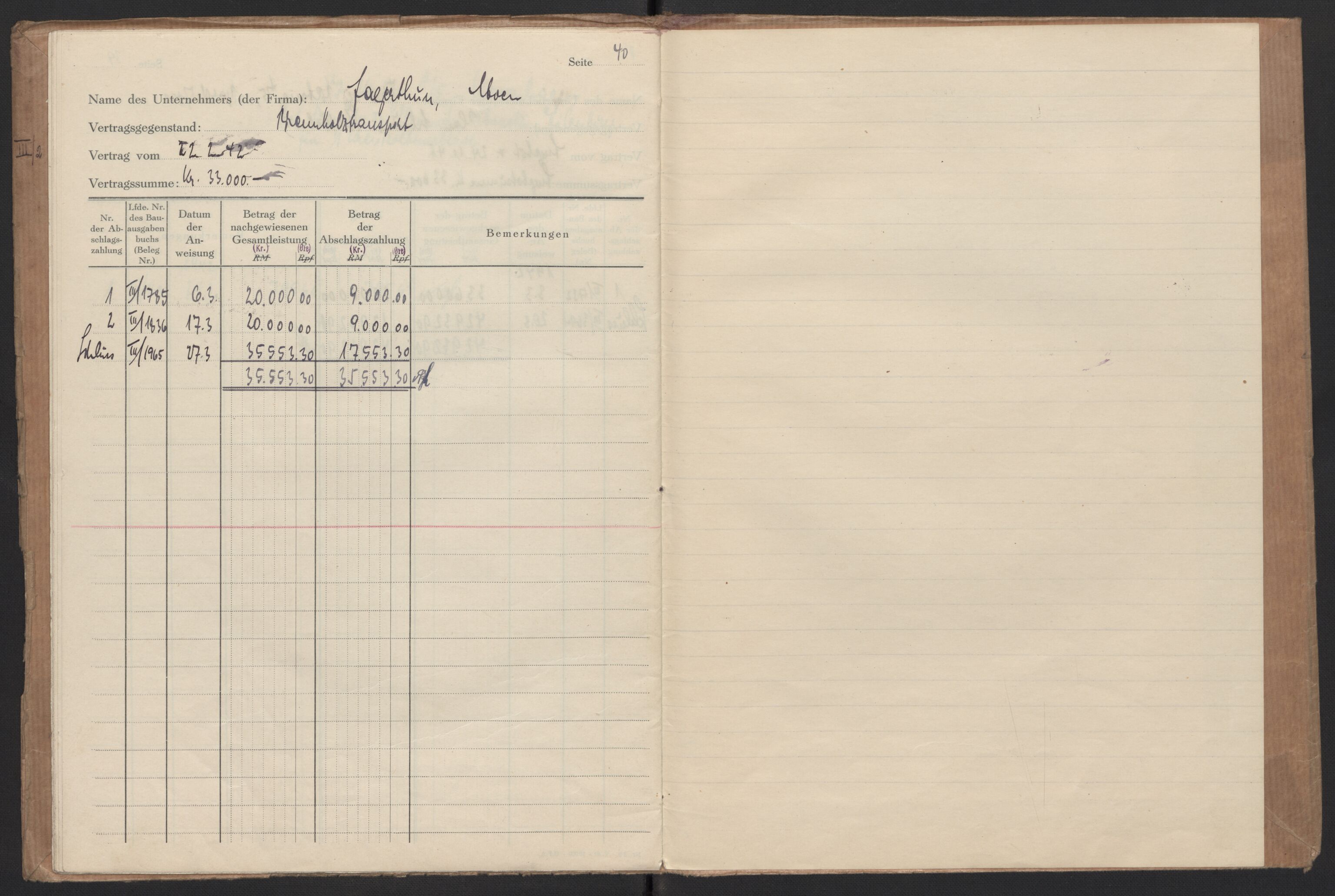 Tyske arkiver, Organisation Todt (OT), Einsatzgruppe Wiking, AV/RA-RAFA-2188/2/F/Fg/Fgb/L0005: Bltg. L.W. Bardufoss: Diverse regnskapsbøker, 1940