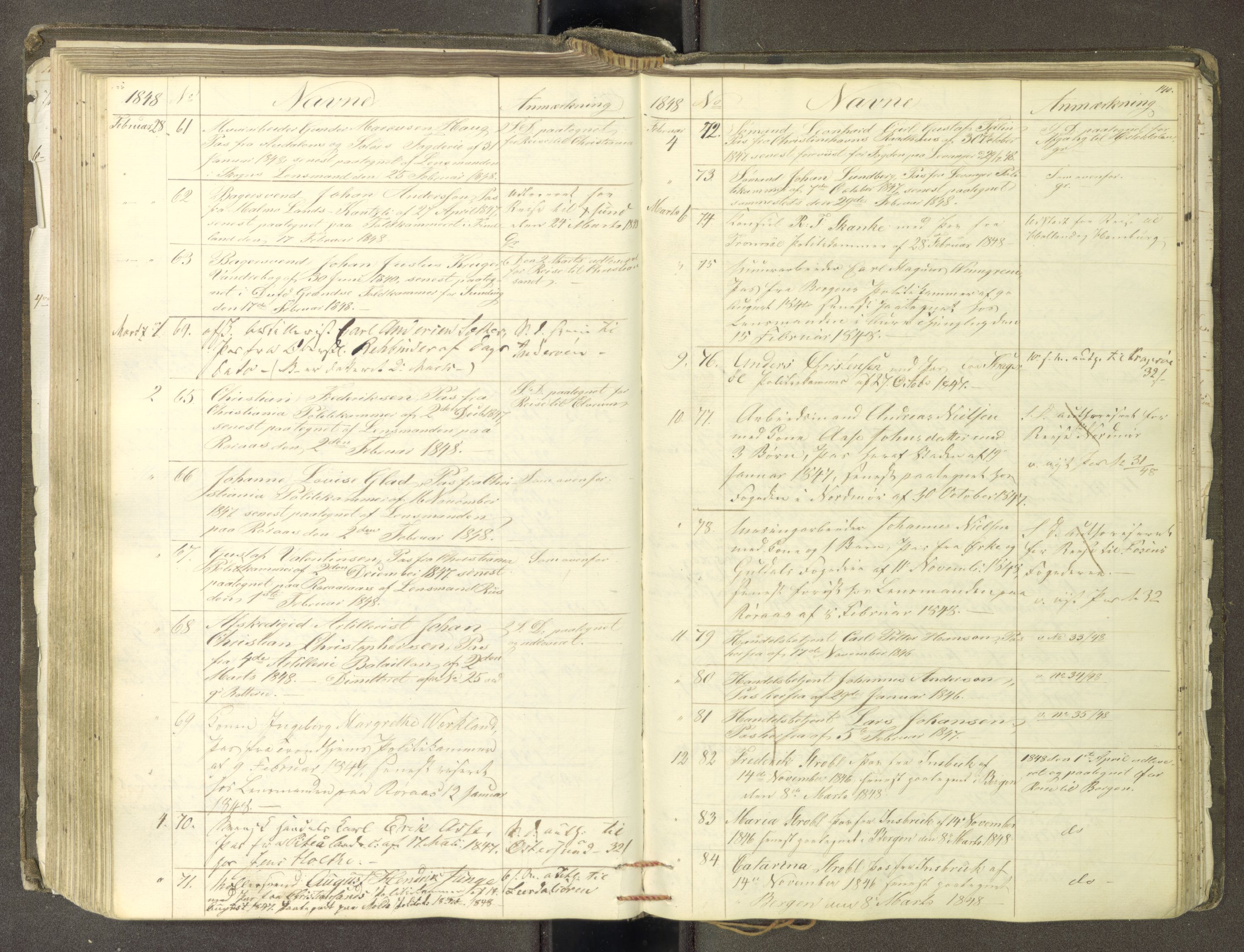 Trondheim politikammer, AV/SAT-A-1887/1/30/L0009: Passprotokoll. Første del:utstedtete pass. Andre del :innleverte/fornyede, 1845-1850, s. 139b-140a