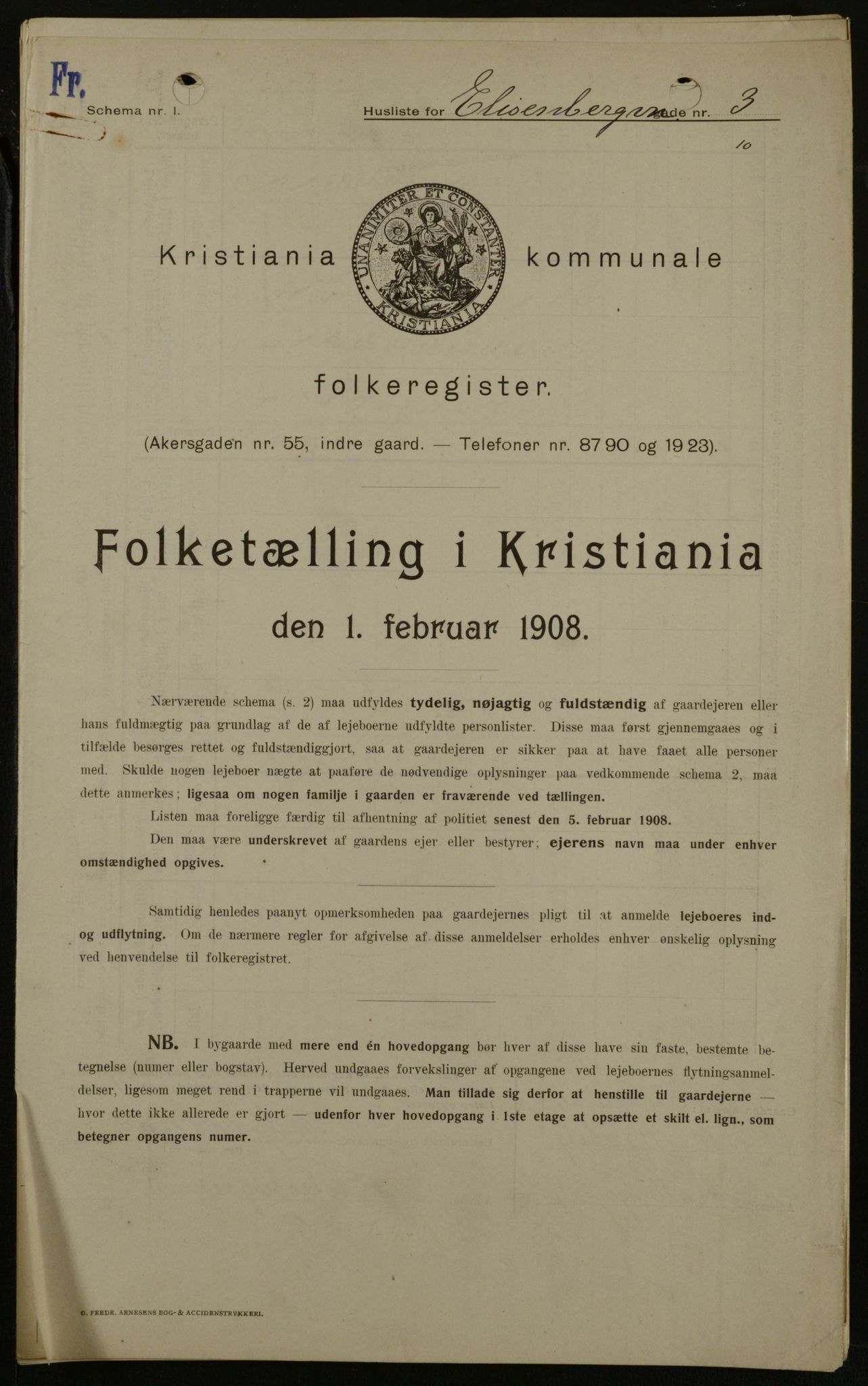 OBA, Kommunal folketelling 1.2.1908 for Kristiania kjøpstad, 1908, s. 18646