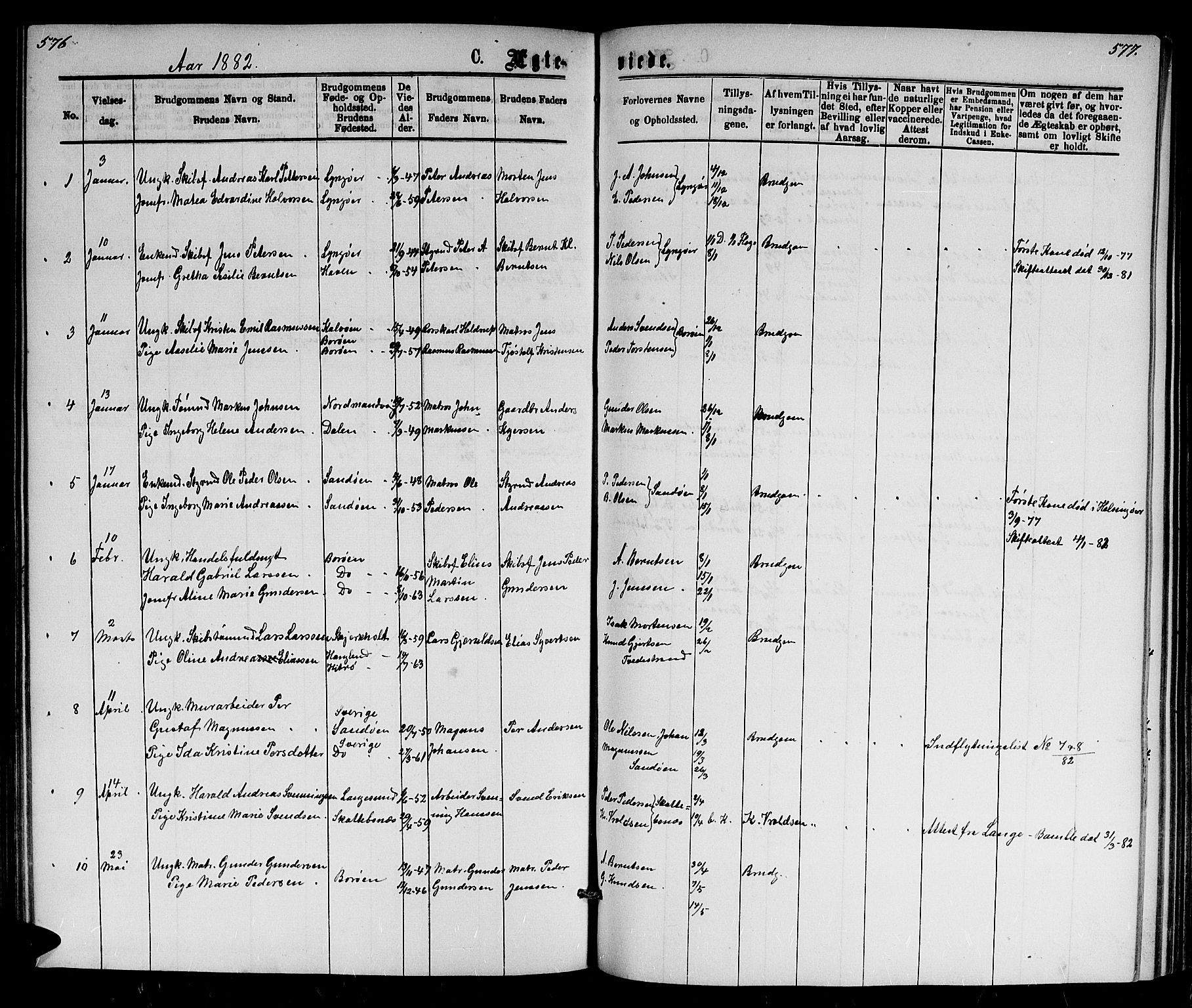 Dypvåg sokneprestkontor, AV/SAK-1111-0007/F/Fb/Fba/L0012: Klokkerbok nr. B 12, 1872-1886, s. 576-577