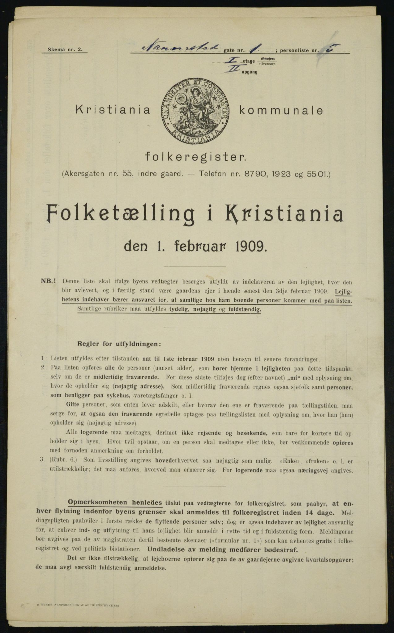 OBA, Kommunal folketelling 1.2.1909 for Kristiania kjøpstad, 1909, s. 62568