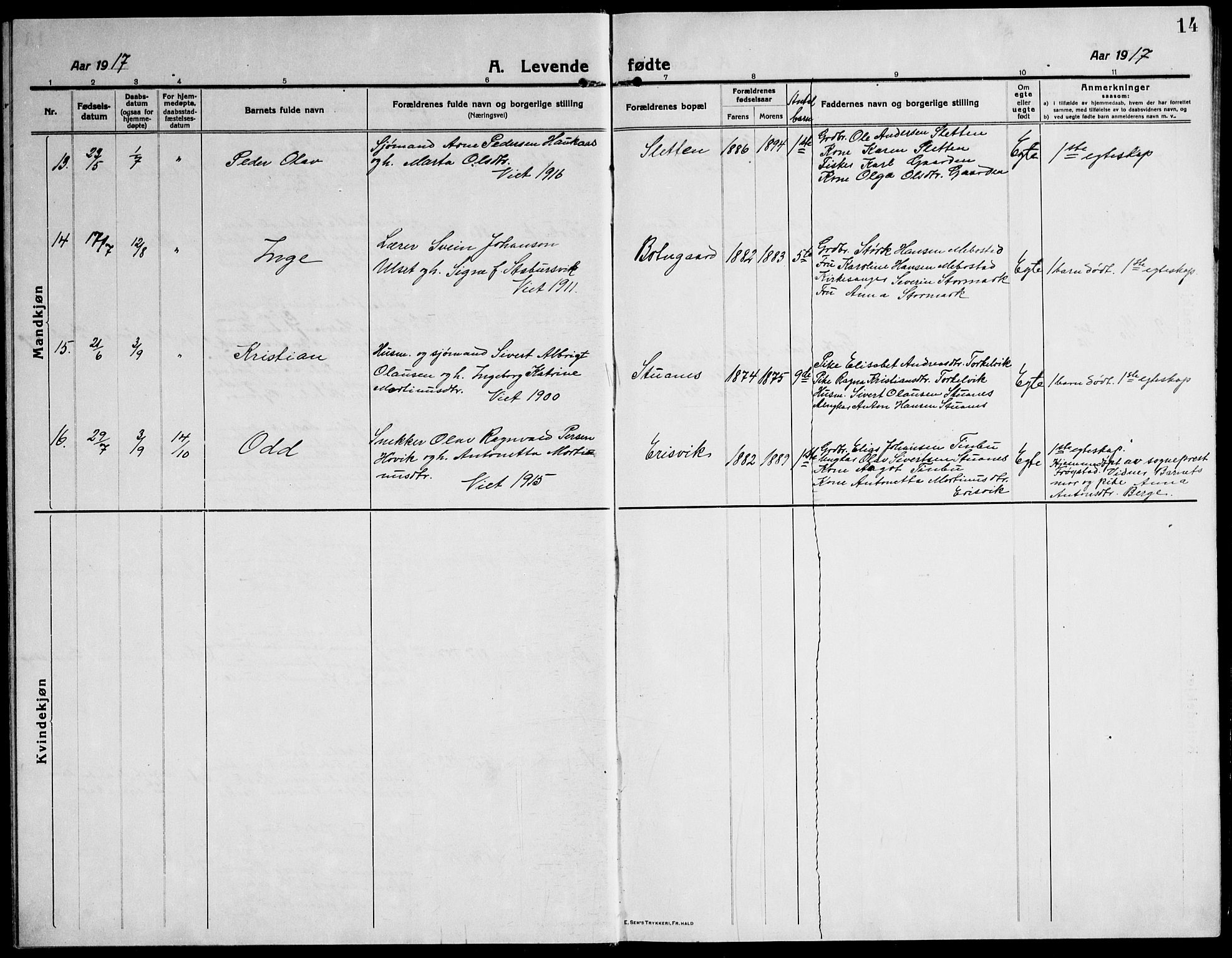Ministerialprotokoller, klokkerbøker og fødselsregistre - Sør-Trøndelag, AV/SAT-A-1456/651/L0648: Klokkerbok nr. 651C02, 1915-1945, s. 14