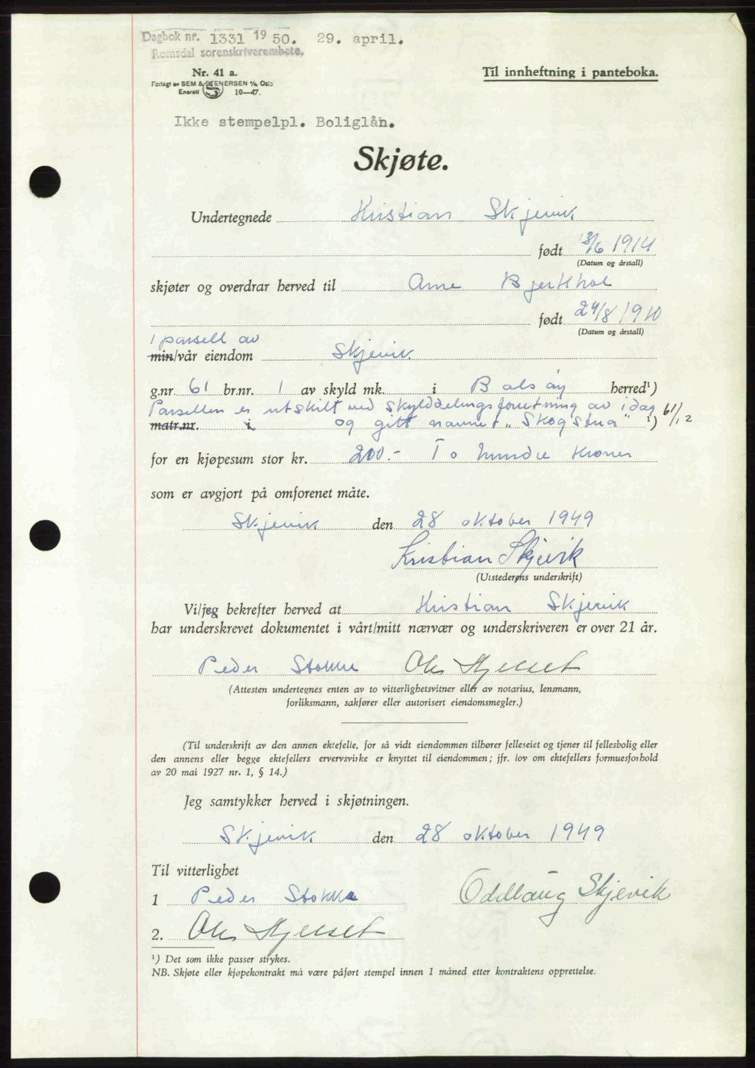 Romsdal sorenskriveri, SAT/A-4149/1/2/2C: Pantebok nr. A33, 1950-1950, Dagboknr: 1331/1950