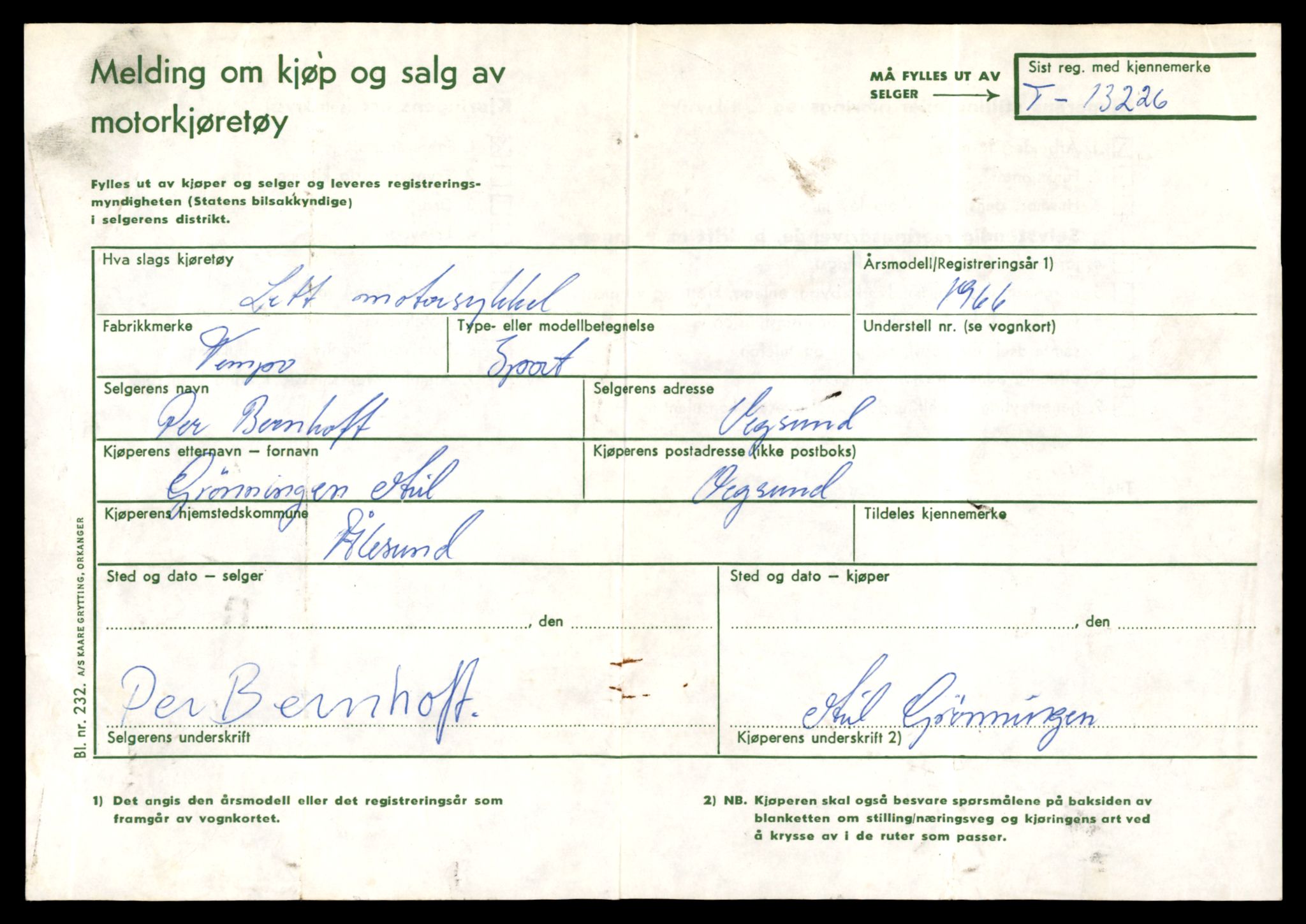 Møre og Romsdal vegkontor - Ålesund trafikkstasjon, AV/SAT-A-4099/F/Fe/L0038: Registreringskort for kjøretøy T 13180 - T 13360, 1927-1998, s. 771