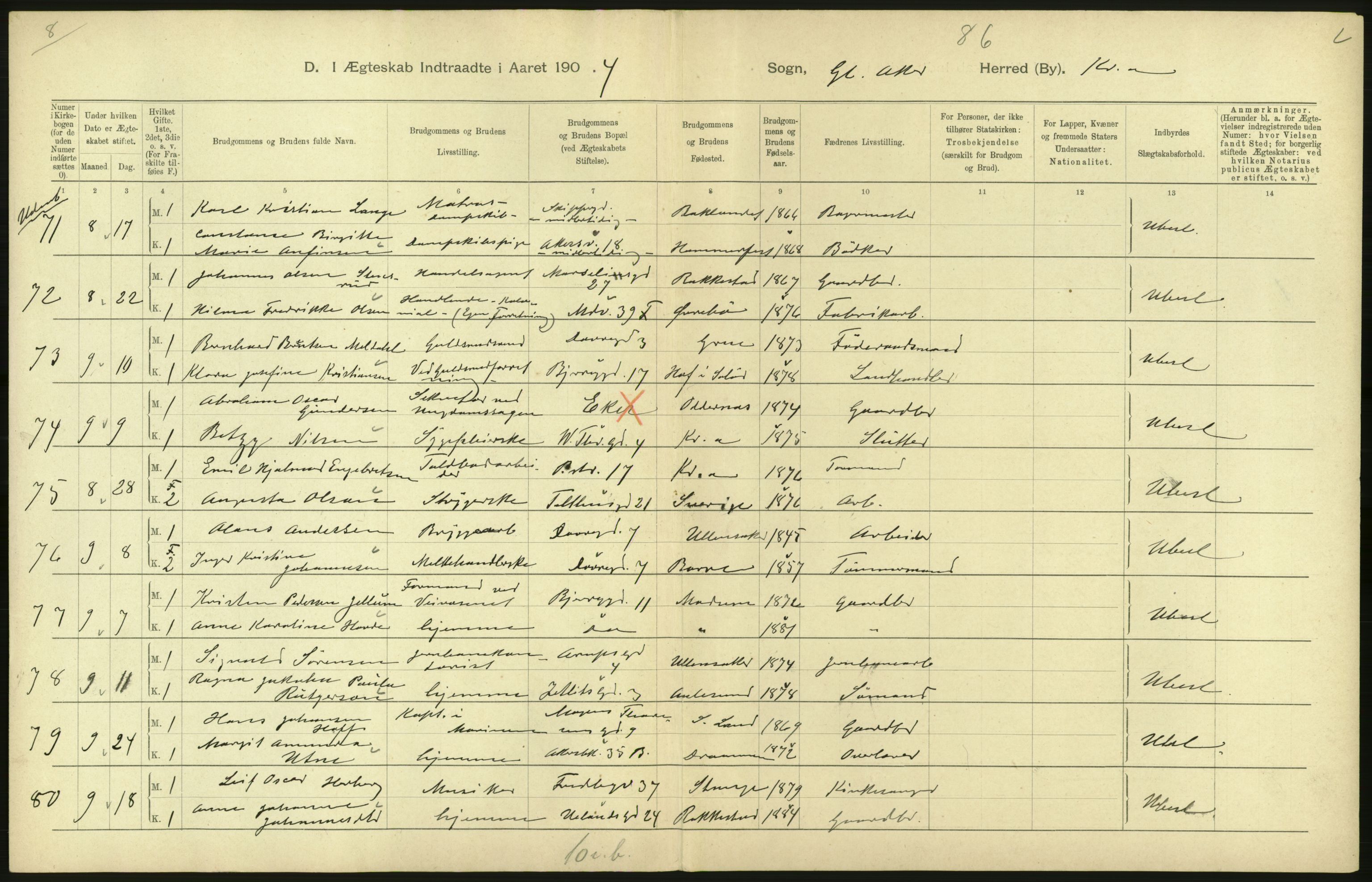 Statistisk sentralbyrå, Sosiodemografiske emner, Befolkning, RA/S-2228/D/Df/Dfa/Dfab/L0004: Kristiania: Gifte, døde, 1904, s. 254