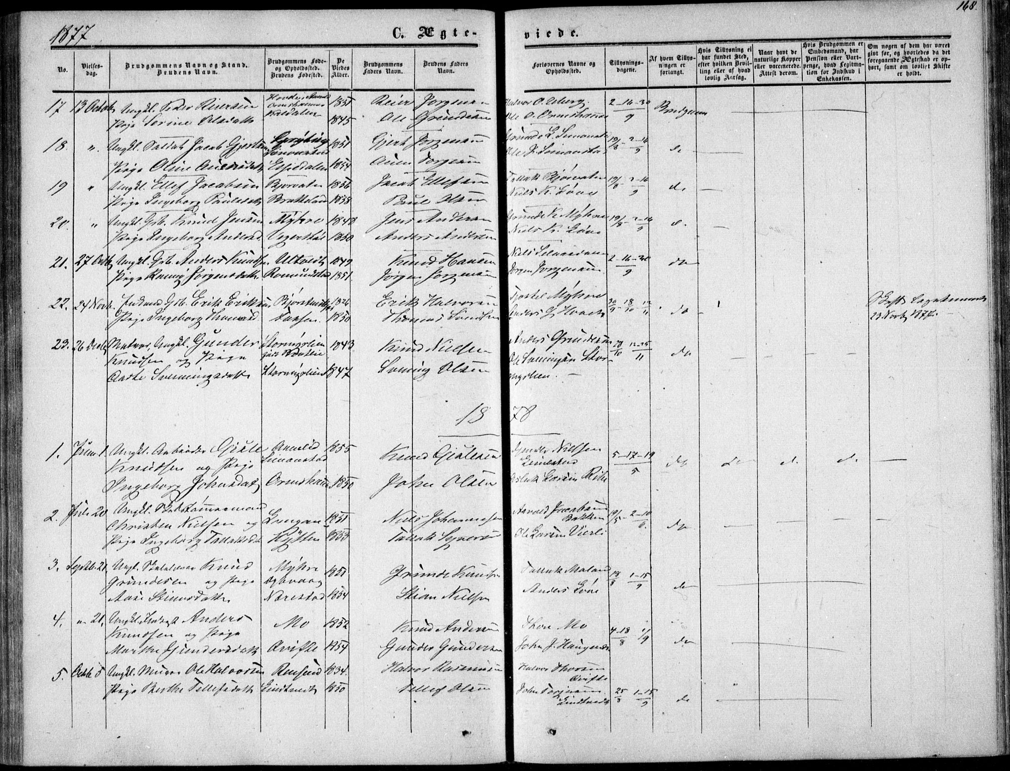 Gjerstad sokneprestkontor, SAK/1111-0014/F/Fa/Fab/L0003: Ministerialbok nr. A 3, 1853-1878, s. 168