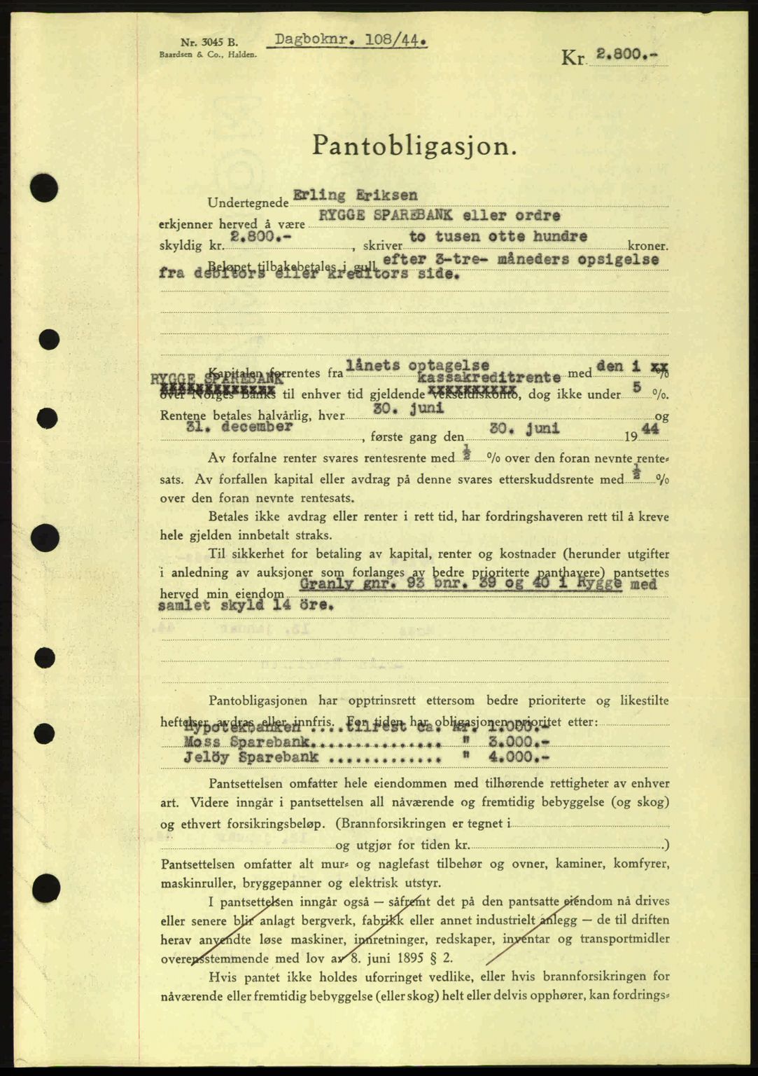 Moss sorenskriveri, SAO/A-10168: Pantebok nr. B13, 1943-1945, Dagboknr: 108/1944