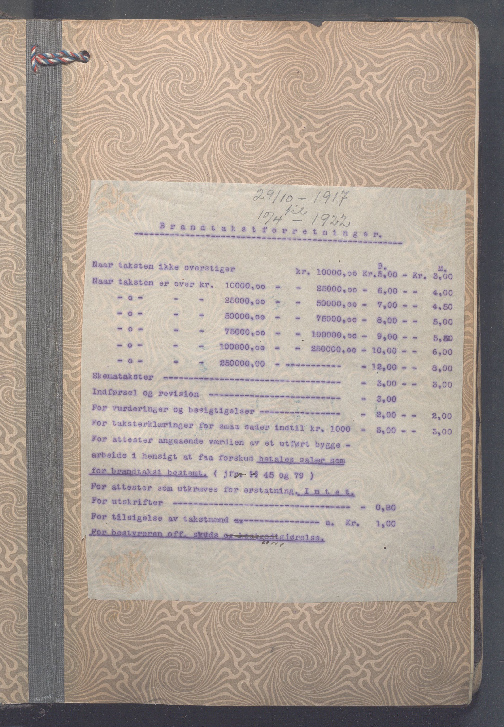 Lensmennene i Aker, OBA/A-10133/F/Fc/L0019: Branntakstprotokoll, 1917-1920