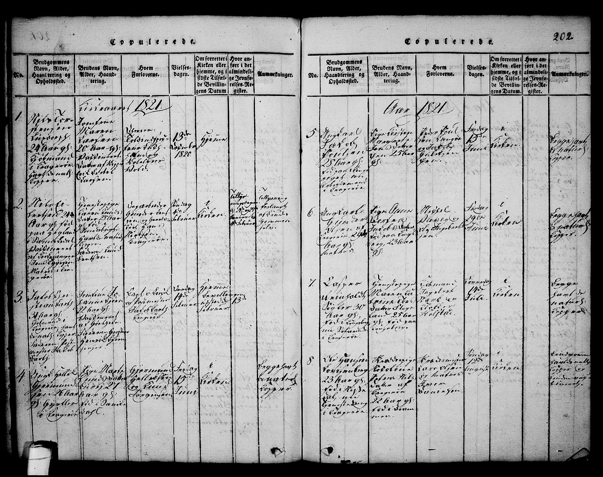 Kragerø kirkebøker, AV/SAKO-A-278/G/Ga/L0002: Klokkerbok nr. 2, 1814-1831, s. 202