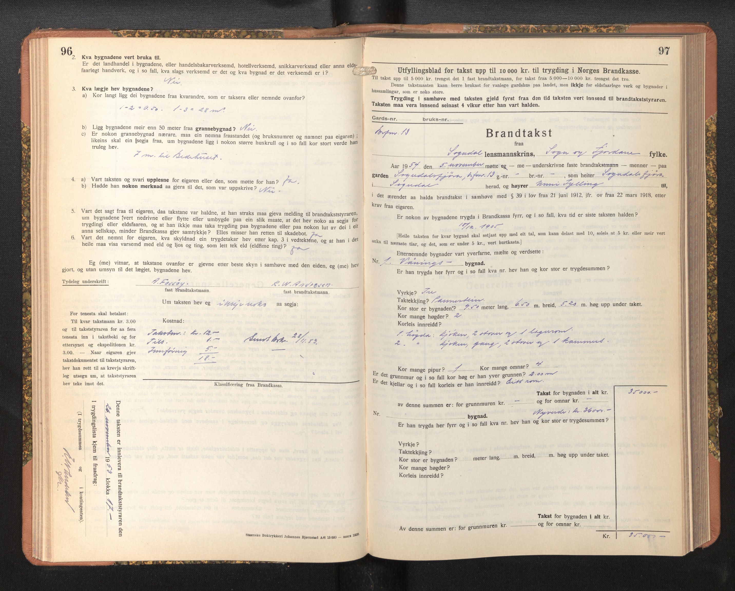 Lensmannen i Sogndal, SAB/A-29901/0012/L0019: Branntakstprotokoll, Sogndalsfjøra, skjematakst, 1944-1954, s. 96-97