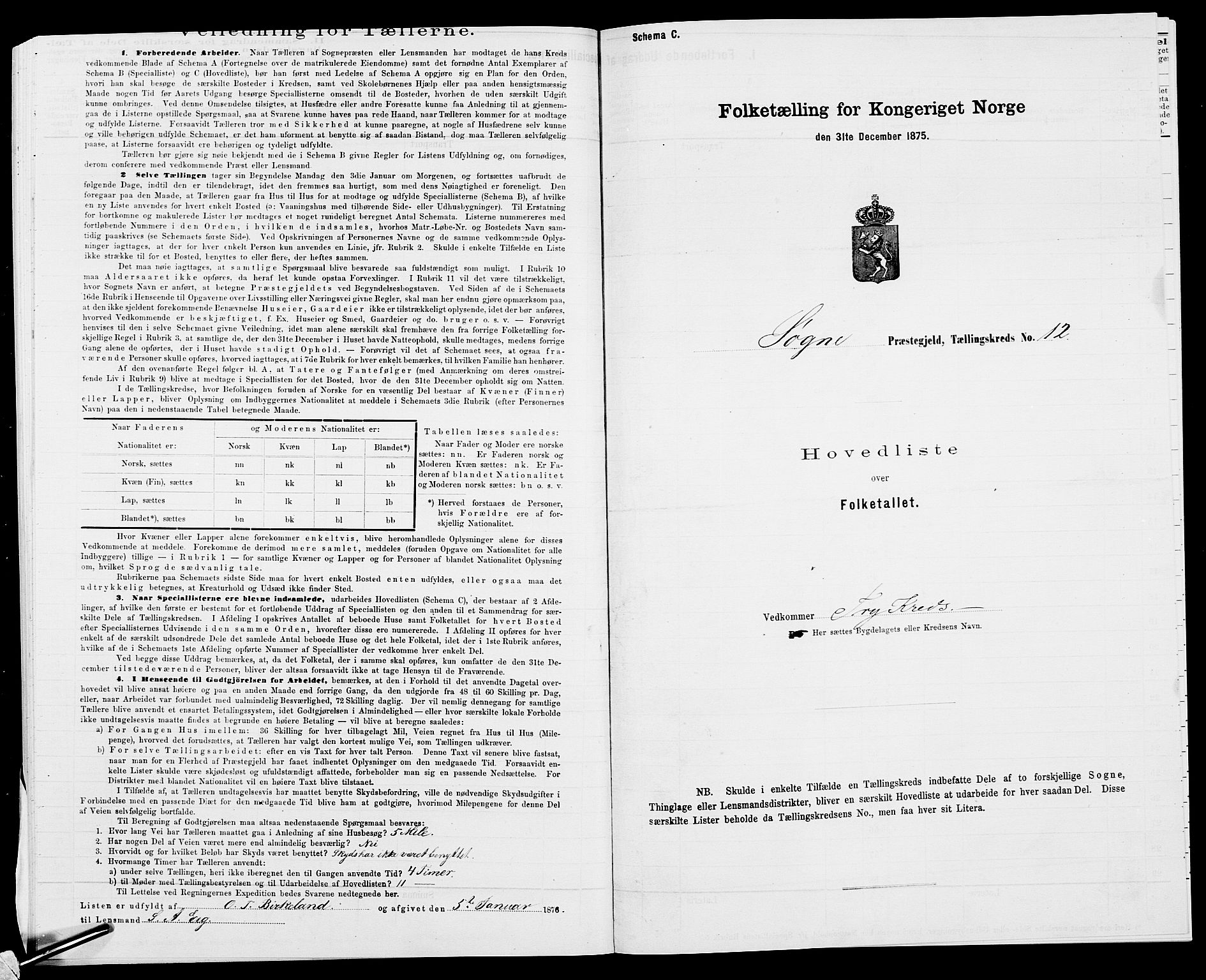 SAK, Folketelling 1875 for 1018P Søgne prestegjeld, 1875, s. 56