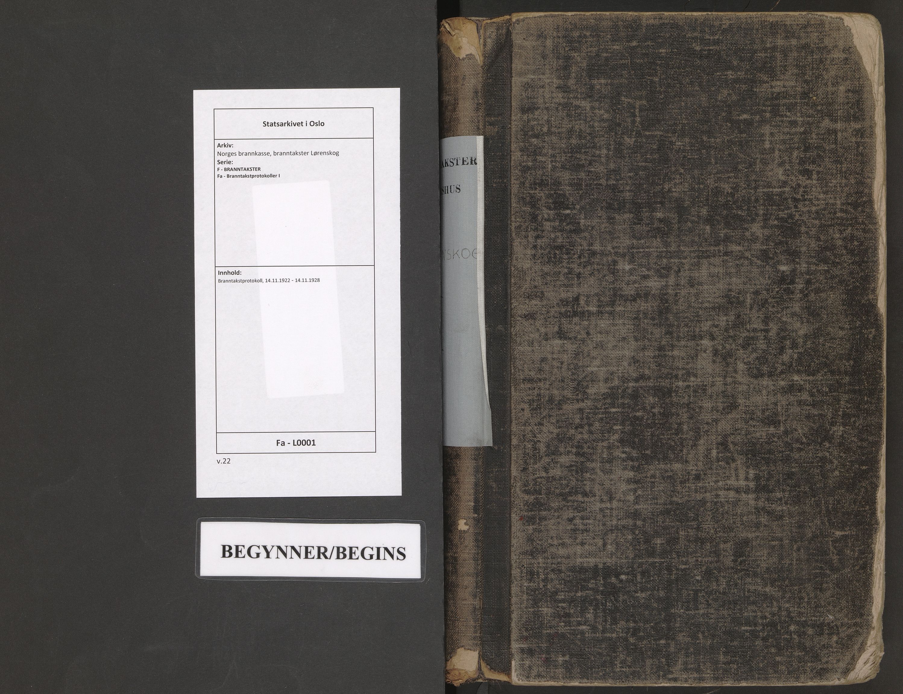 Norges brannkasse, branntakster Lørenskog, SAO/A-11390/F/Fa/L0001: Branntakstprotokoll, 1922-1928