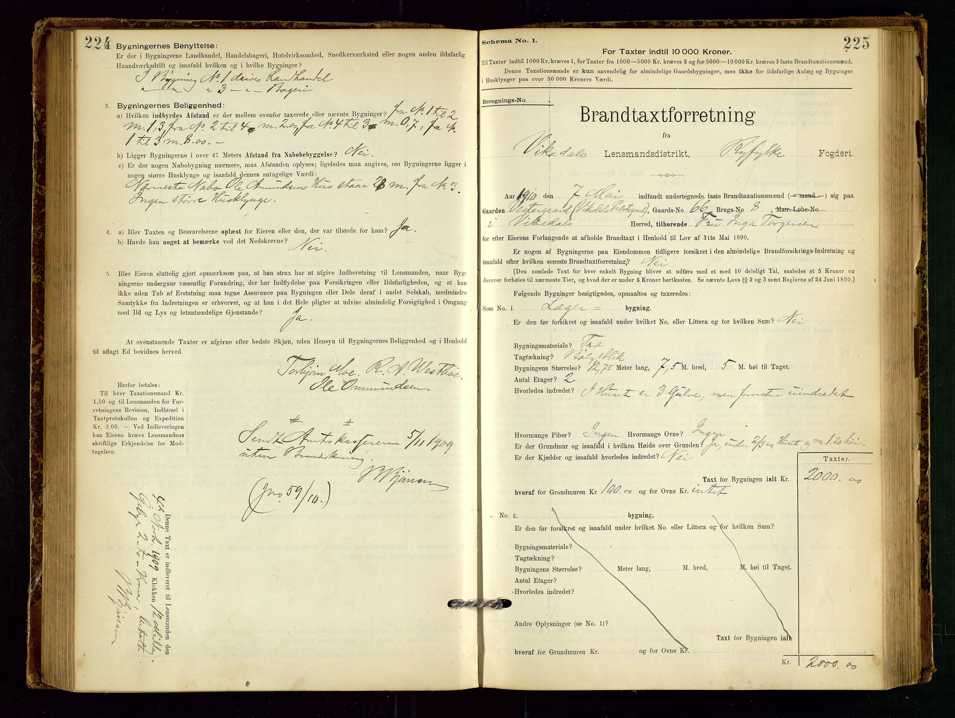Vikedal lensmannskontor, SAST/A-100179/Gob/L0004: Branntakstprotokoll, 1894-1952, s. 224-225