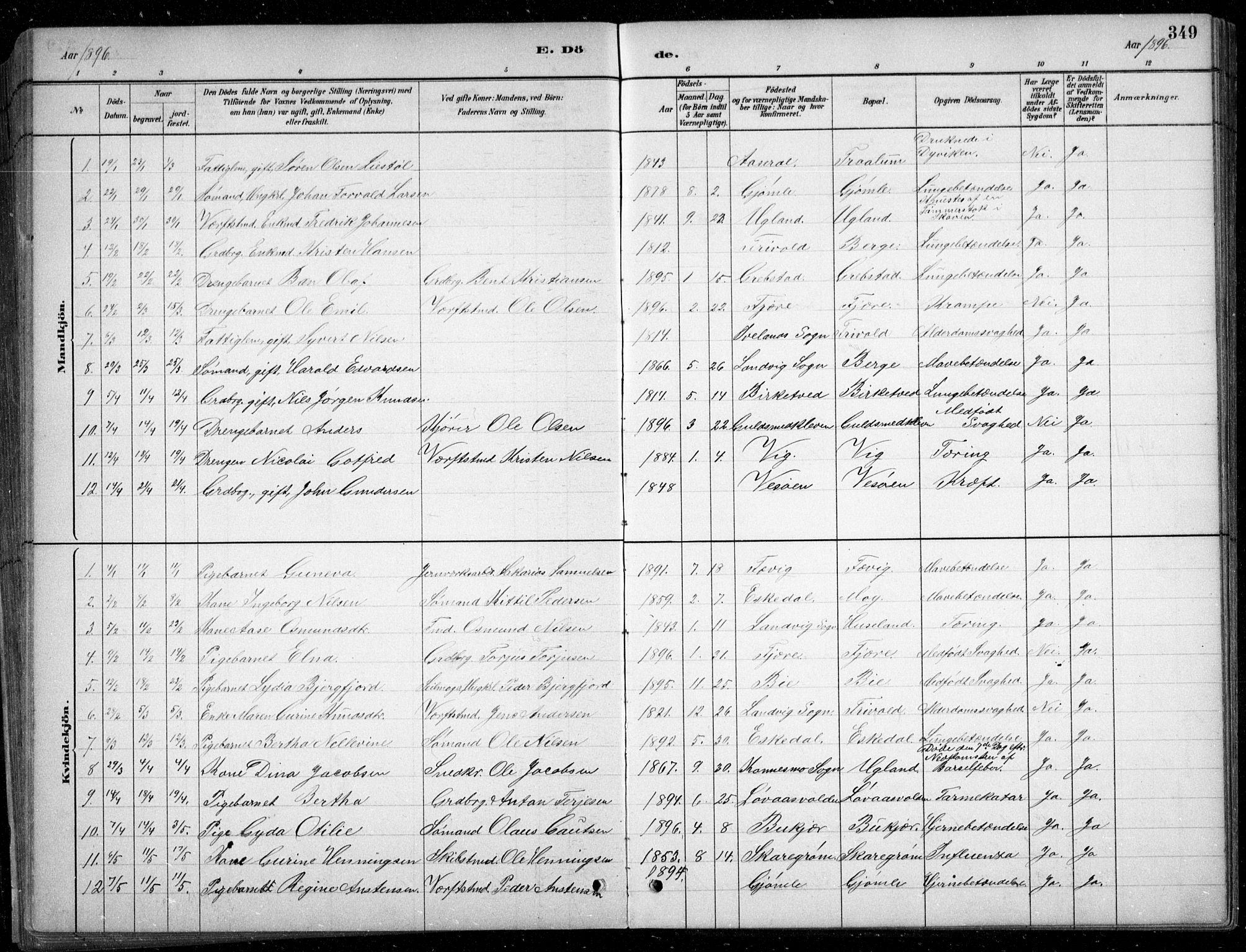 Fjære sokneprestkontor, AV/SAK-1111-0011/F/Fb/L0011: Klokkerbok nr. B 11, 1881-1905, s. 350