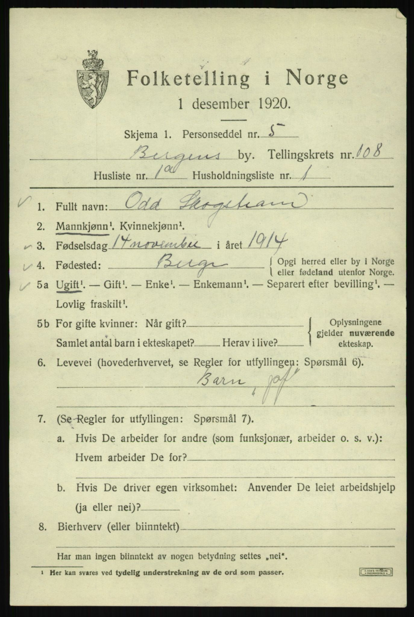 SAB, Folketelling 1920 for 1301 Bergen kjøpstad, 1920, s. 186235