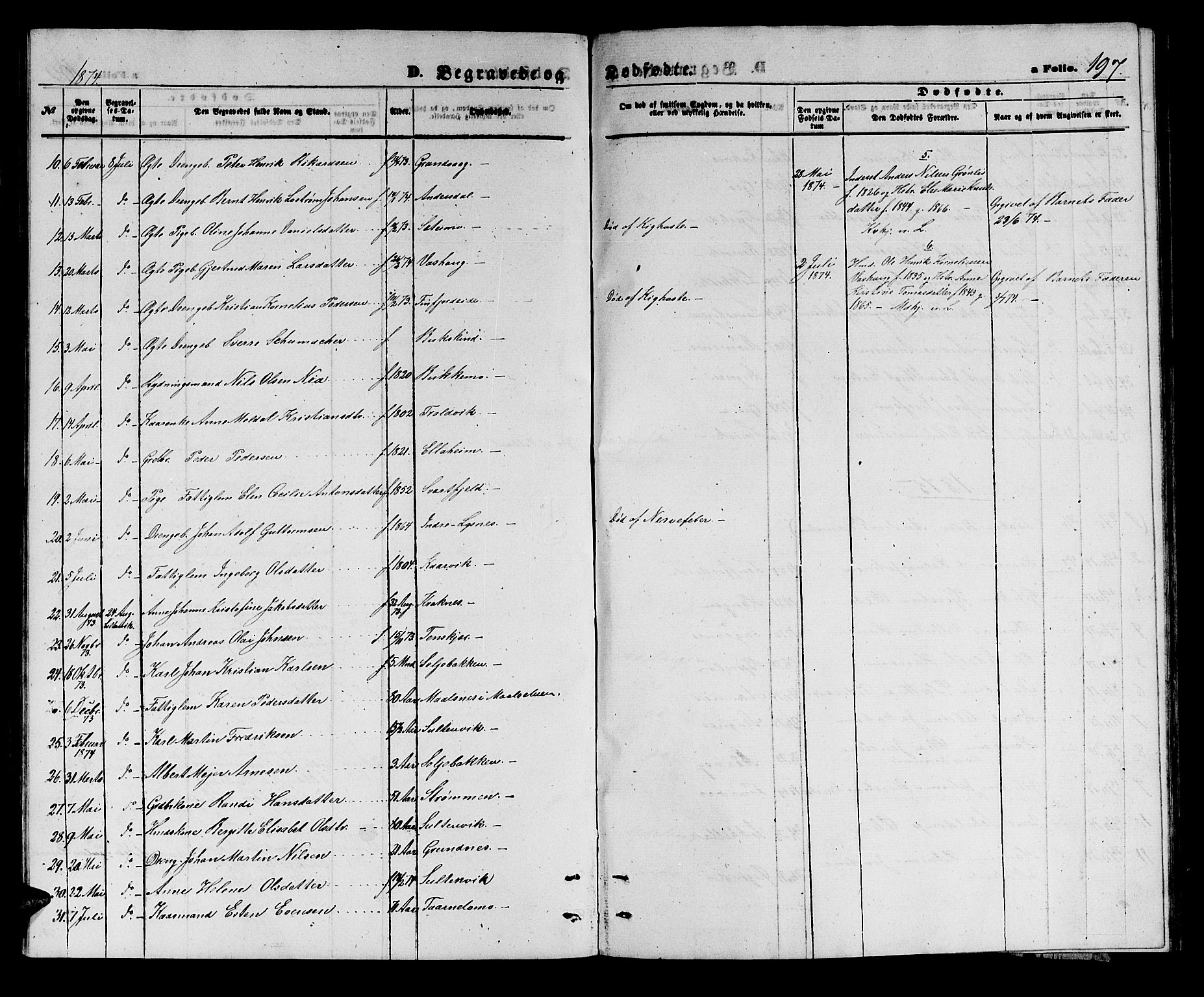 Lenvik sokneprestembete, AV/SATØ-S-1310/H/Ha/Hab/L0005klokker: Klokkerbok nr. 5, 1870-1880, s. 197