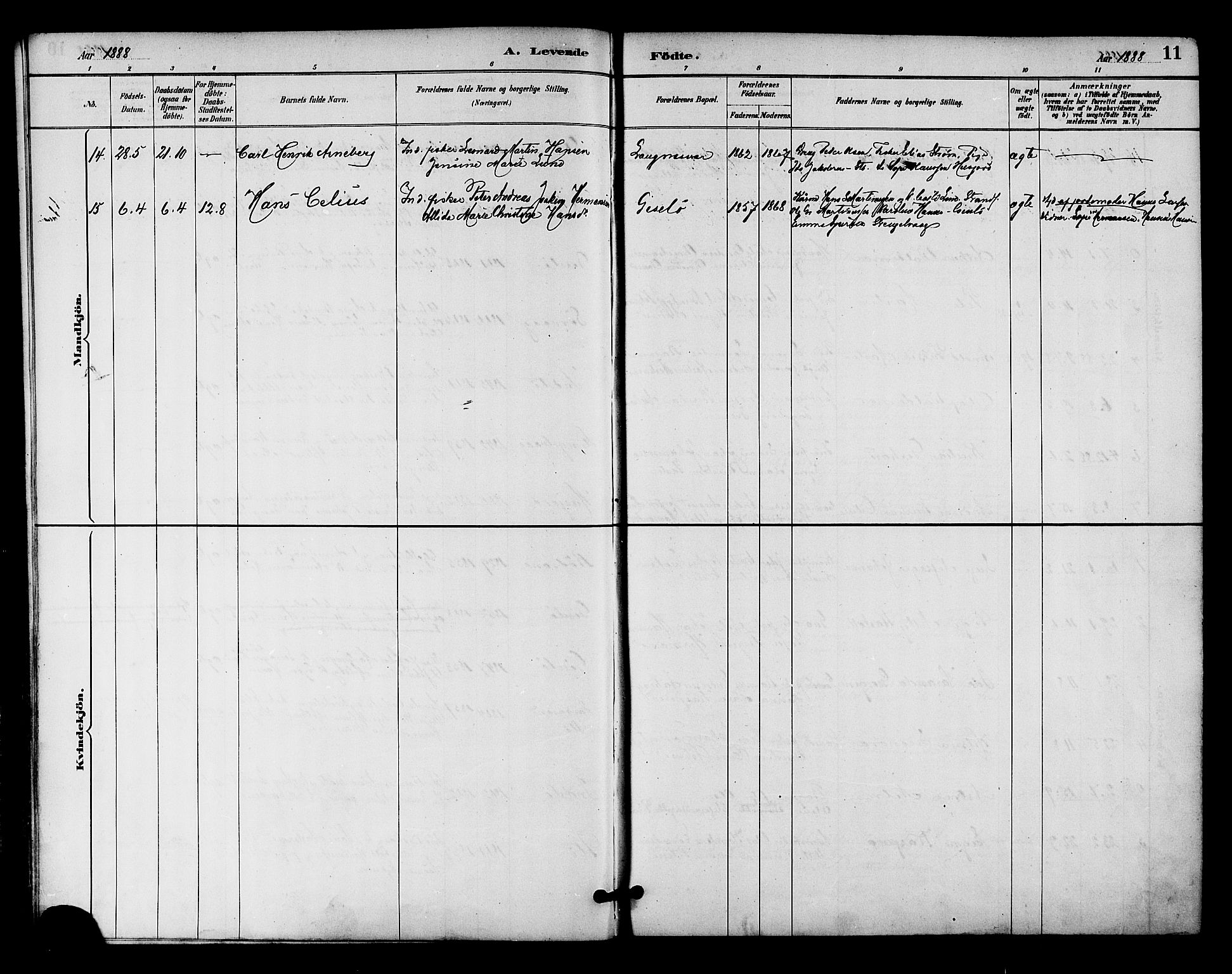 Ministerialprotokoller, klokkerbøker og fødselsregistre - Nordland, AV/SAT-A-1459/894/L1355: Ministerialbok nr. 894A01, 1885-1896, s. 11