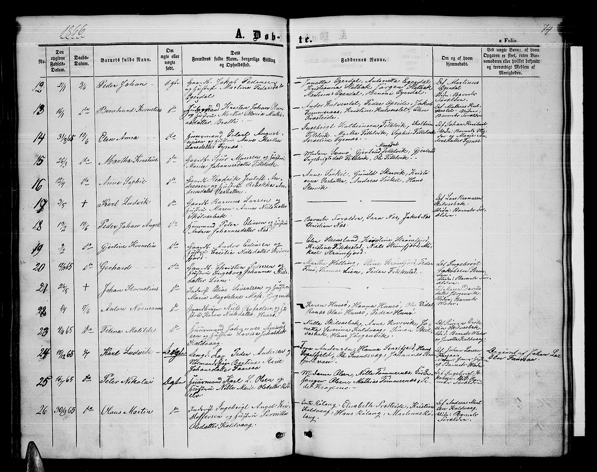 Ministerialprotokoller, klokkerbøker og fødselsregistre - Nordland, AV/SAT-A-1459/859/L0857: Klokkerbok nr. 859C03, 1854-1873, s. 74