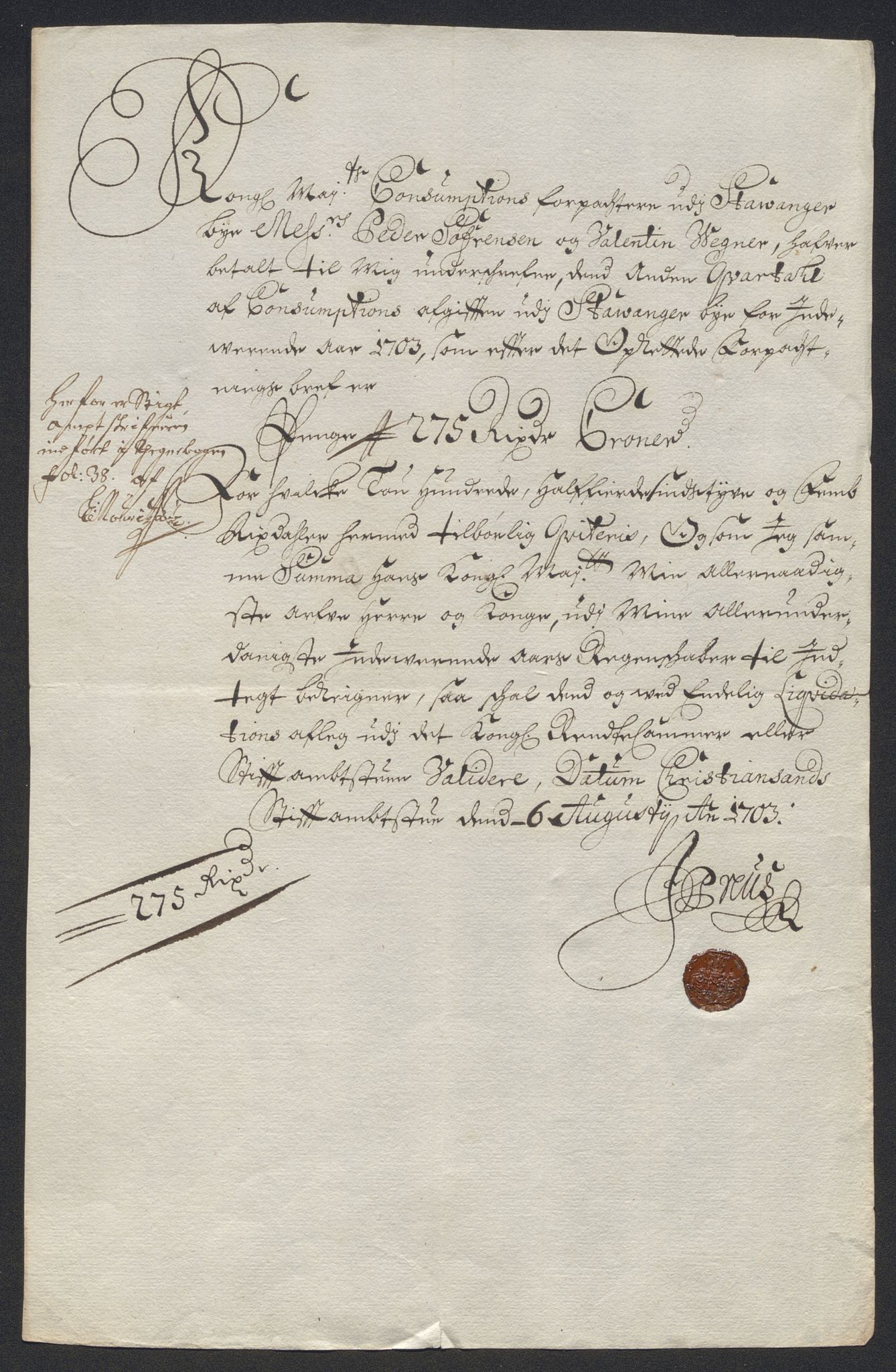 Rentekammeret inntil 1814, Reviderte regnskaper, Byregnskaper, AV/RA-EA-4066/R/Ro/L0333: [O25] Konsumpsjonsregnskap, 1690-1704, s. 142