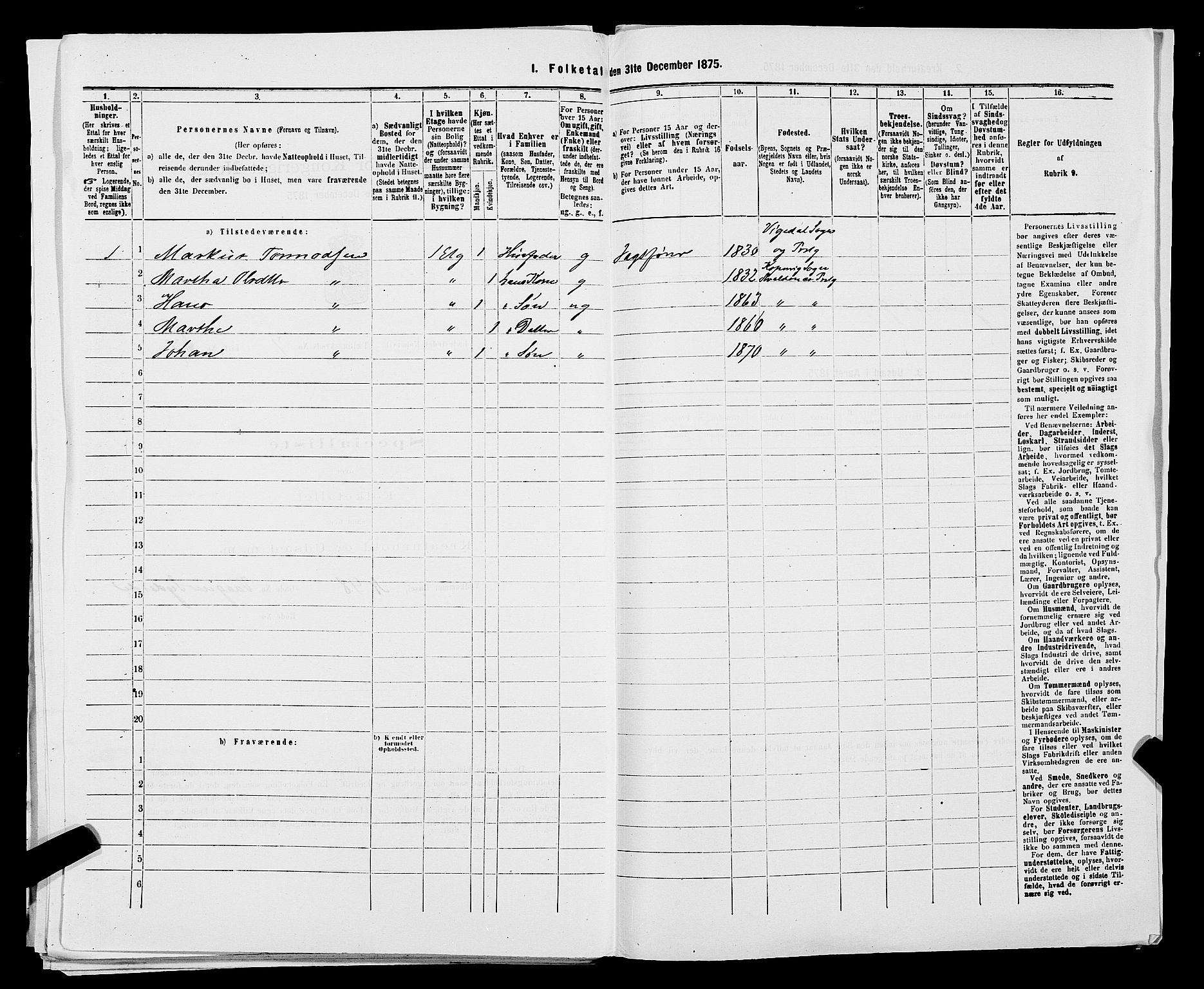 SAST, Folketelling 1875 for 1105B Avaldsnes prestegjeld, Kopervik ladested, 1875, s. 134