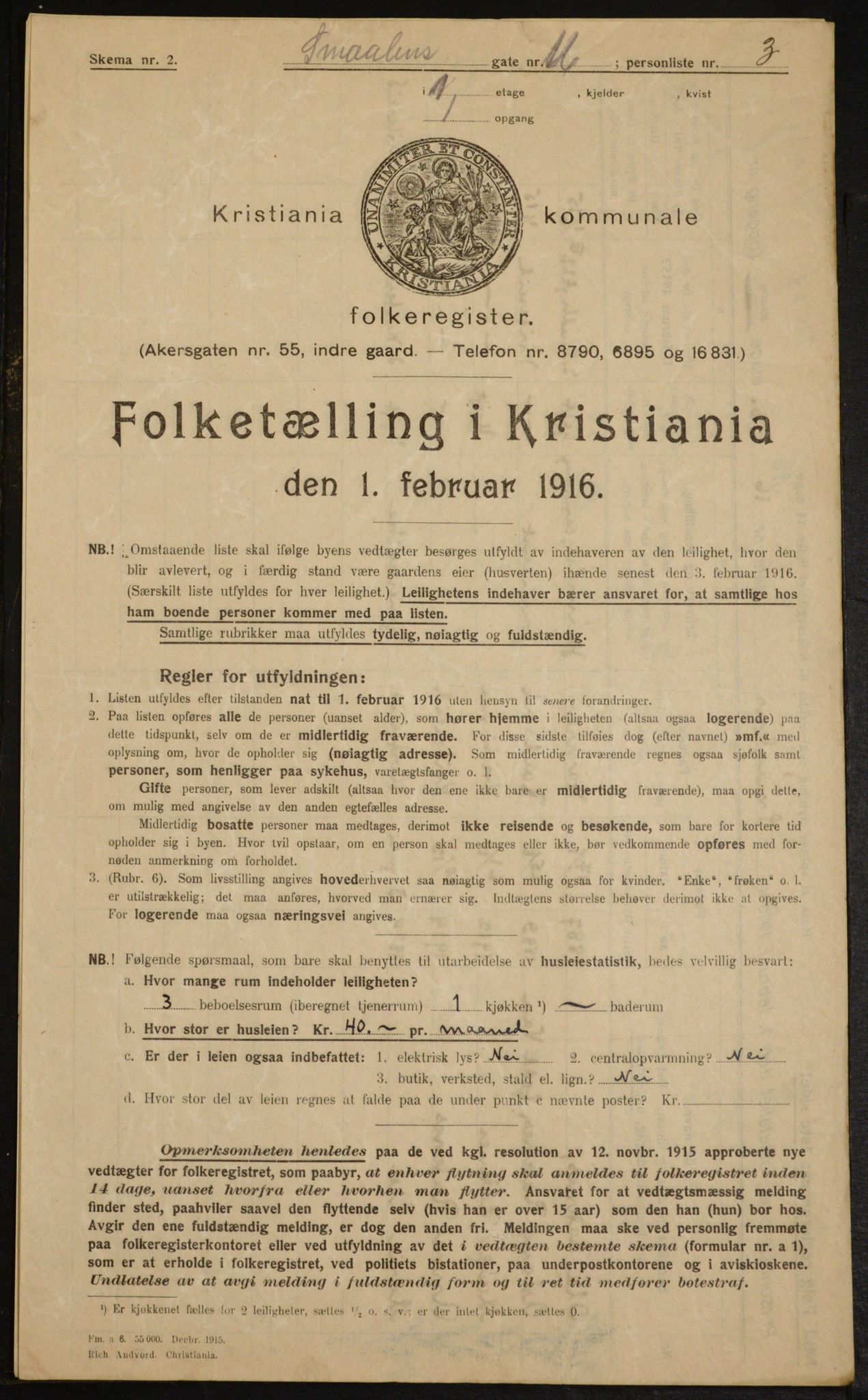 OBA, Kommunal folketelling 1.2.1916 for Kristiania, 1916, s. 100399